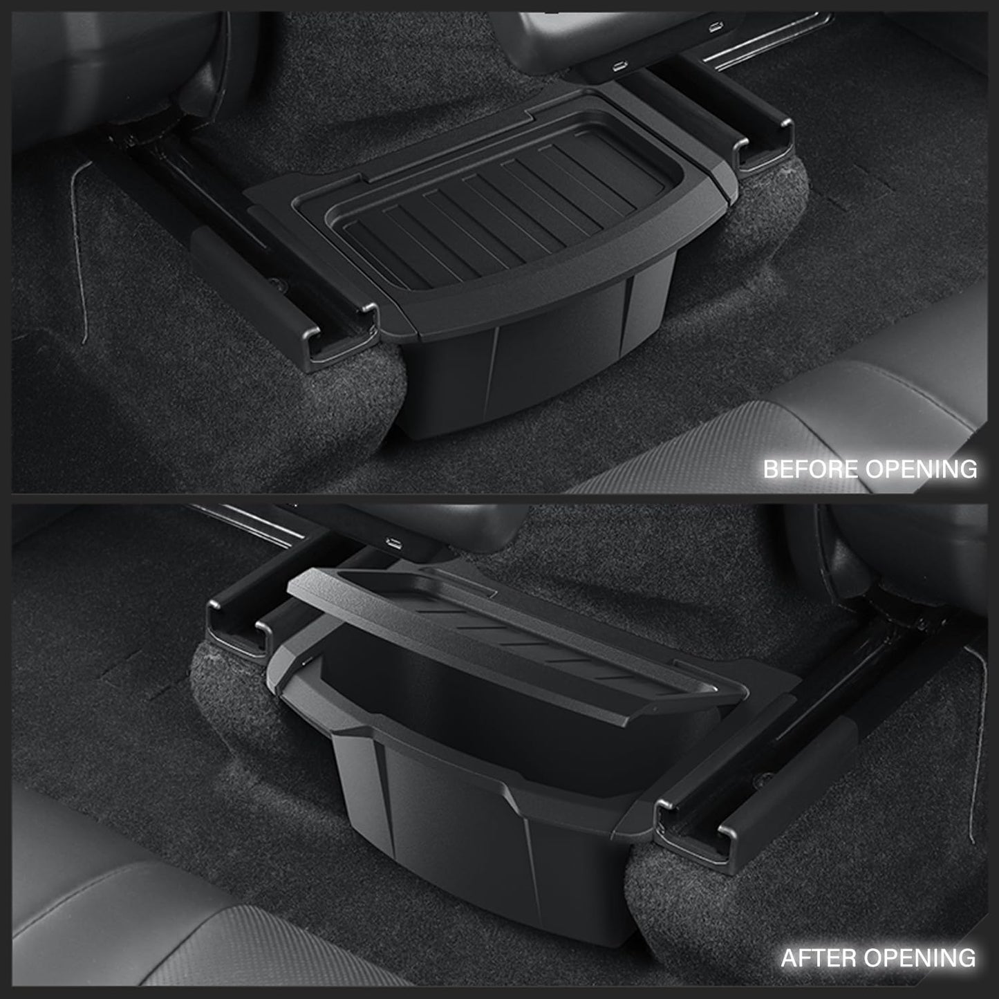 Rear Center Console Floor Storage Box for Tesla Model Y Juniper 2025 2026 Rear Center Console Organizer - 2nd Row Seat Organizer Bin for Model Y Juniper Accessories TPE Black