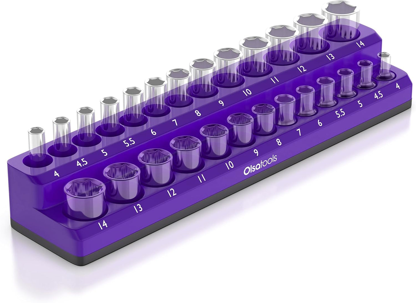 Olsa Tools Magnetic Socket Holder | 1/4-inch Drive | Metric | Purple | Holds 26 Sockets | Professional Quality Tools Organizer