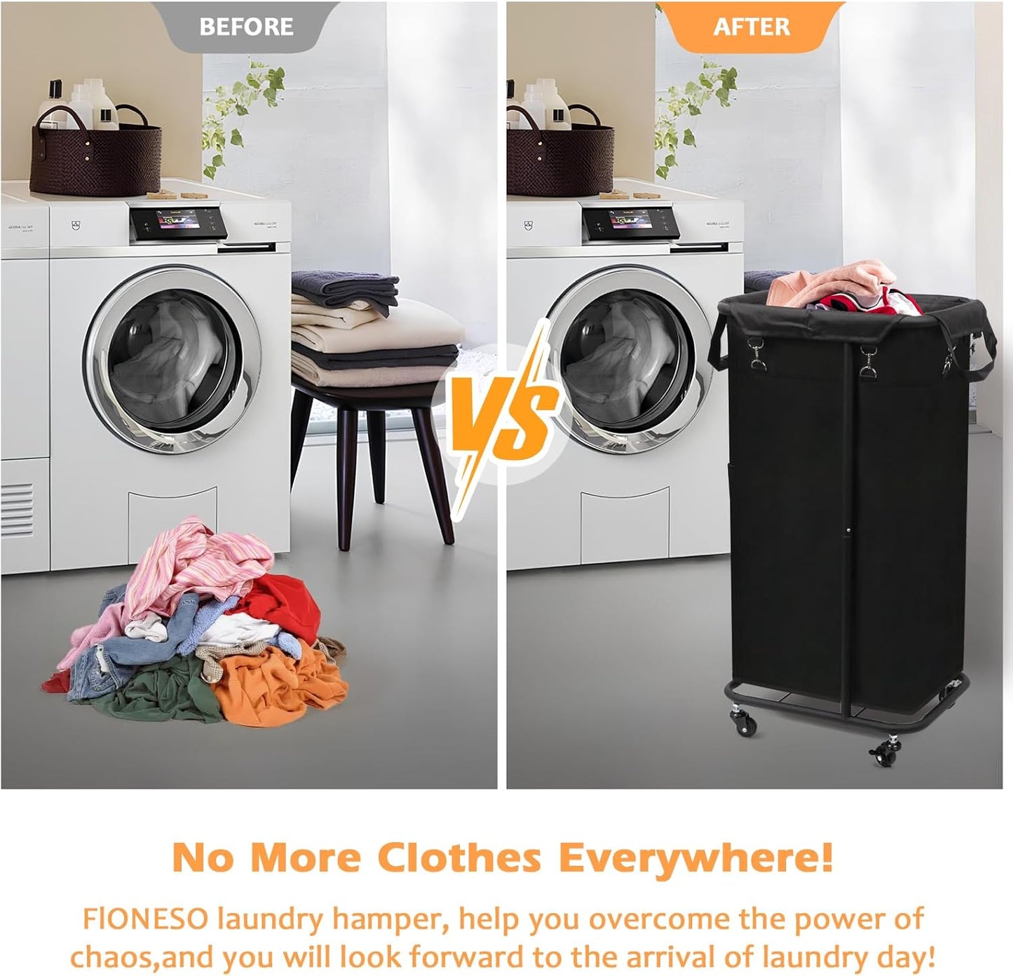 Longzhuo 47.55 Gal(180L) Rolling Laundry Basket With Wheels, Laundry Hamper With Wheels, Metal Wheeled Laundry Basket for Laundry, Hotel, Bedroom & Laundry Room Organization, Black