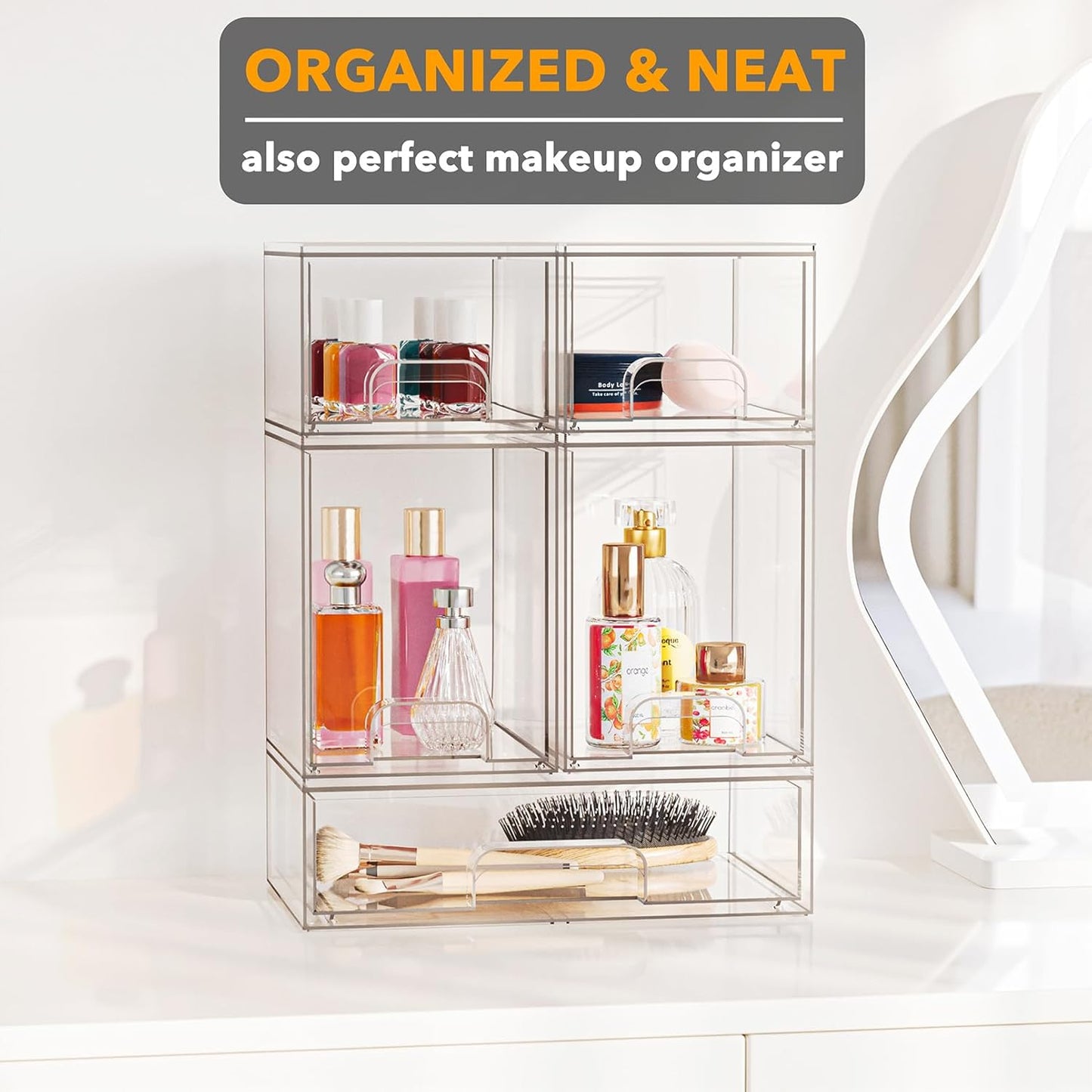 SpaceAid Bottle Storage Organizer Baby - Acrylic Bottles Station Organizer Container, Stackable Clear Drawers for Countertop, Vanity, Bathroom, Cabinet, Pantry Organization, 5 Pack, 2S2M1L, 15.4" H