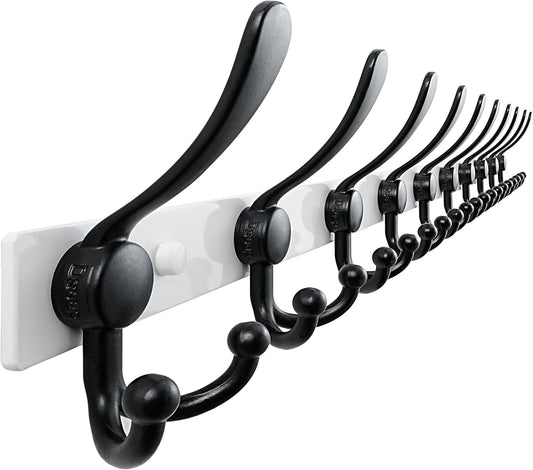 Dseap MaxStrong 2.0 Coat Rack Wall - 37” Long 10 Tri Hooks - Ultra Heavy-Duty Stainless Steel Wall Mount Coat Hanger, Hook Rail for Clothes Hats Jacket Towels White & Black