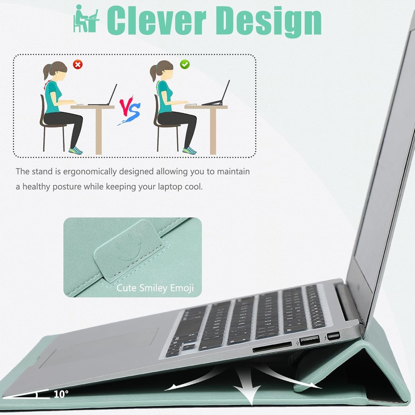 HYZUO 15-16 Inch Laptop Sleeve Case with Stand Feature for MacBook Pro 16 M4/M3/M2/M1 Pro/Max 2025-2019, XPS 15, MacBook Pro 15 2015-2012, Samsung Galaxy Book Flex/Pro 15, Mint Green