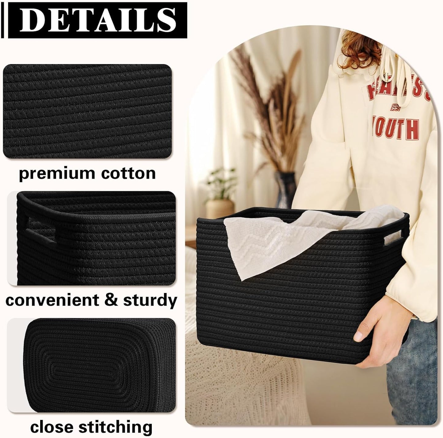 Storage Baskets for Organizing, 4 Pack Storage Baskets for Shelves, Woven Basket for Shelves, Closet Organization, Rectangle Organizer Basket Gifts Empty, 13"Lx8.7"Wx7.9"H Decorative Bins with Handles