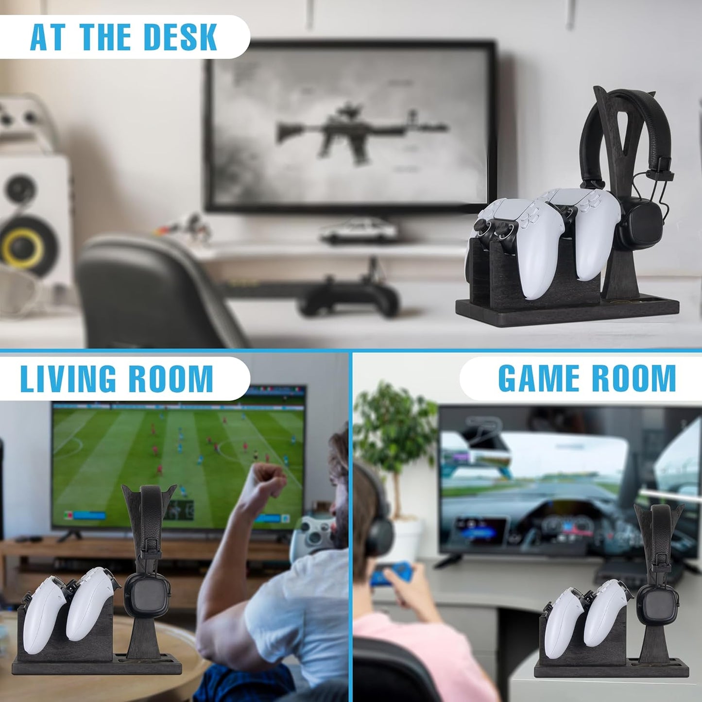 Gamer Gifts for Men Teenage Boy Controller Holder & Headphone Stand, Stylish Gaming Accessories Setup Controller Stand Headset Stands, Unique Gifts for Gamers to Organize Gaming Equipment