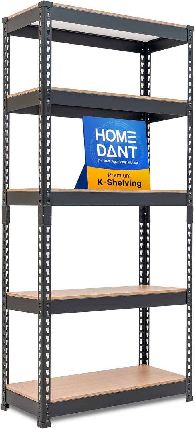 HOMEDANT 5 Tier Storage Shelves Adjustable Laminated Boltless Garage Metal Shelving Unit Heavy Duty Utility Rack Shelf Warehouse Pantry Closet Kitchen (1, (S) 28" W, Black)