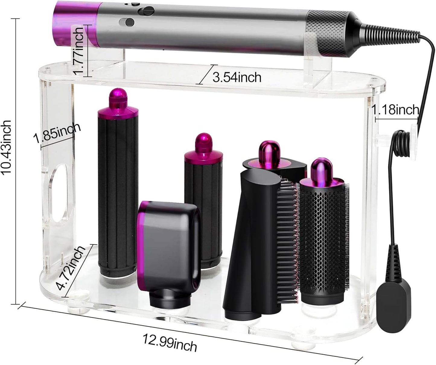 2025 New Storage Holder for Dyson Airwrap Hair Tool Organizer Accessories, Clear Acrylic Hair Dryer Rack 6 Holes Countertop Desktop Styler Stand Bathroom Organizer with Cord Hanger