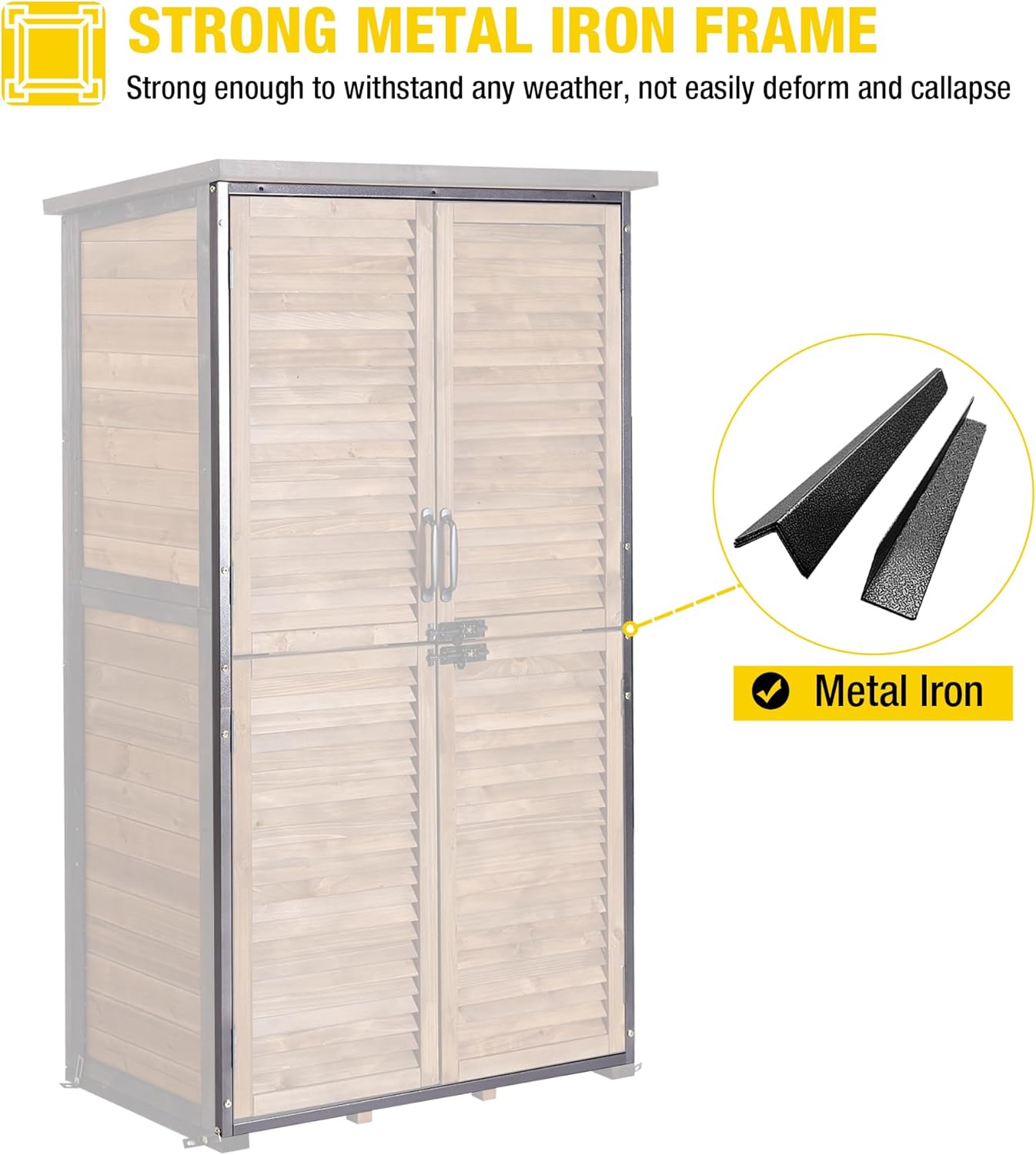 Aivituvin Outdoor Storage Shed with Adjustable Shelves and Floor, Garden Sheds with Iron Frame and Wooden Frame, Outdoor Tool Cabinets with Inclined Weatherproof Roof