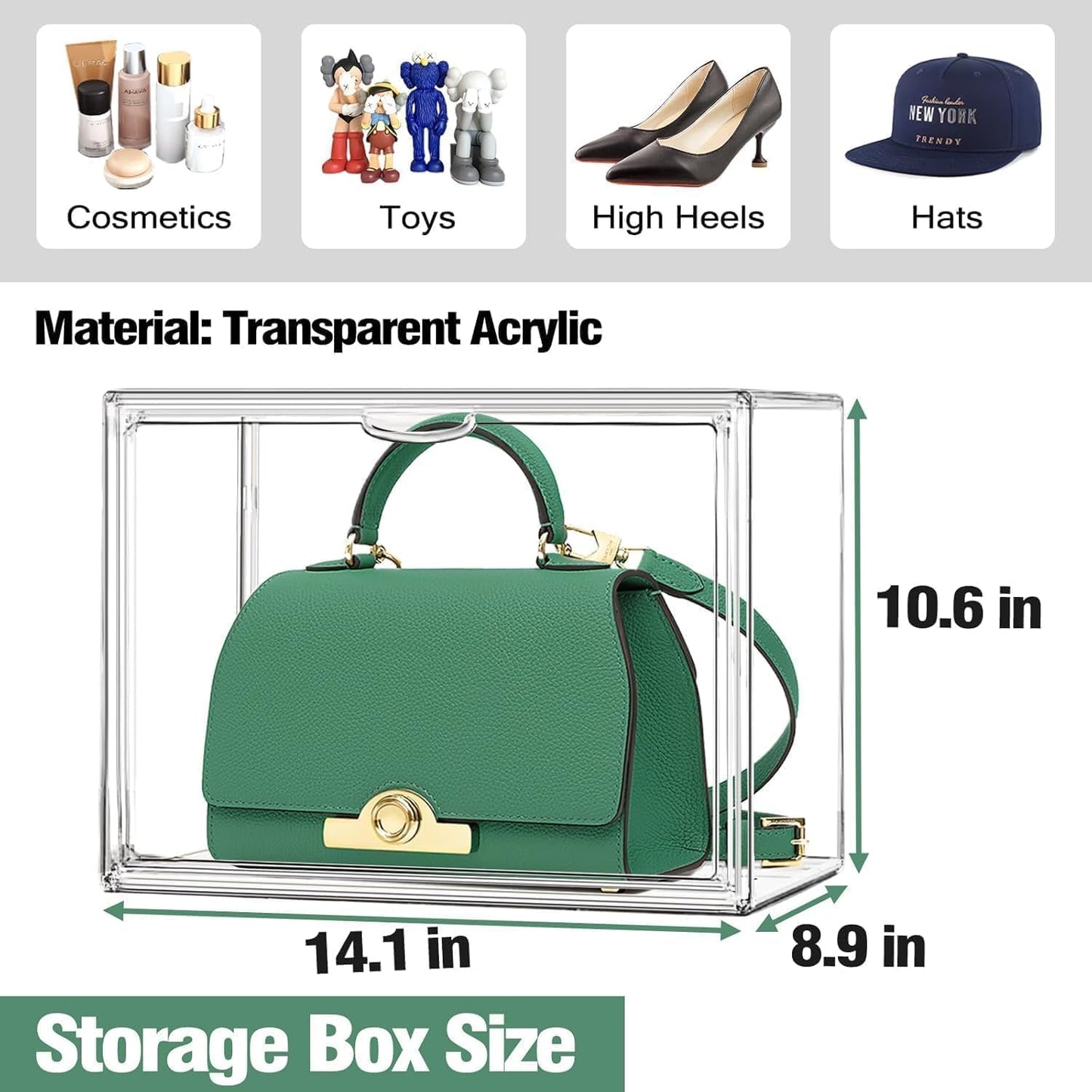 X-Large Acrylic Display Case Size 14 Sneaker Shoe Box with Magnetic Lid, Transparent Stackable Figure Display Case Clear Large Collectibles Showcase, Protection Organizer, 1 Pack