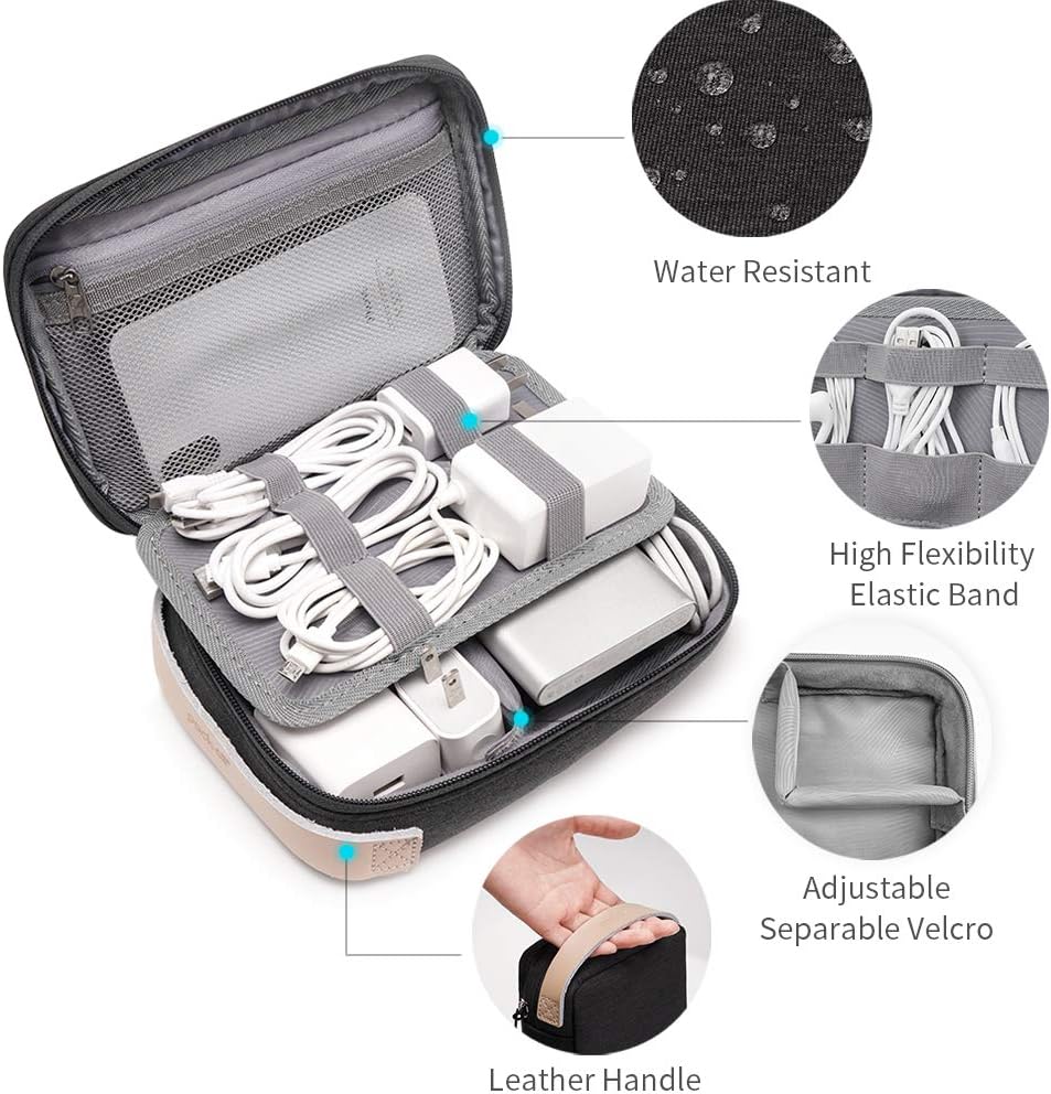 pack all Electronic Organizer, Cable Organizer Bag, Cord Travel Organizer for Cables, Chargers, Phones, USB cords, SD Cards (Black)