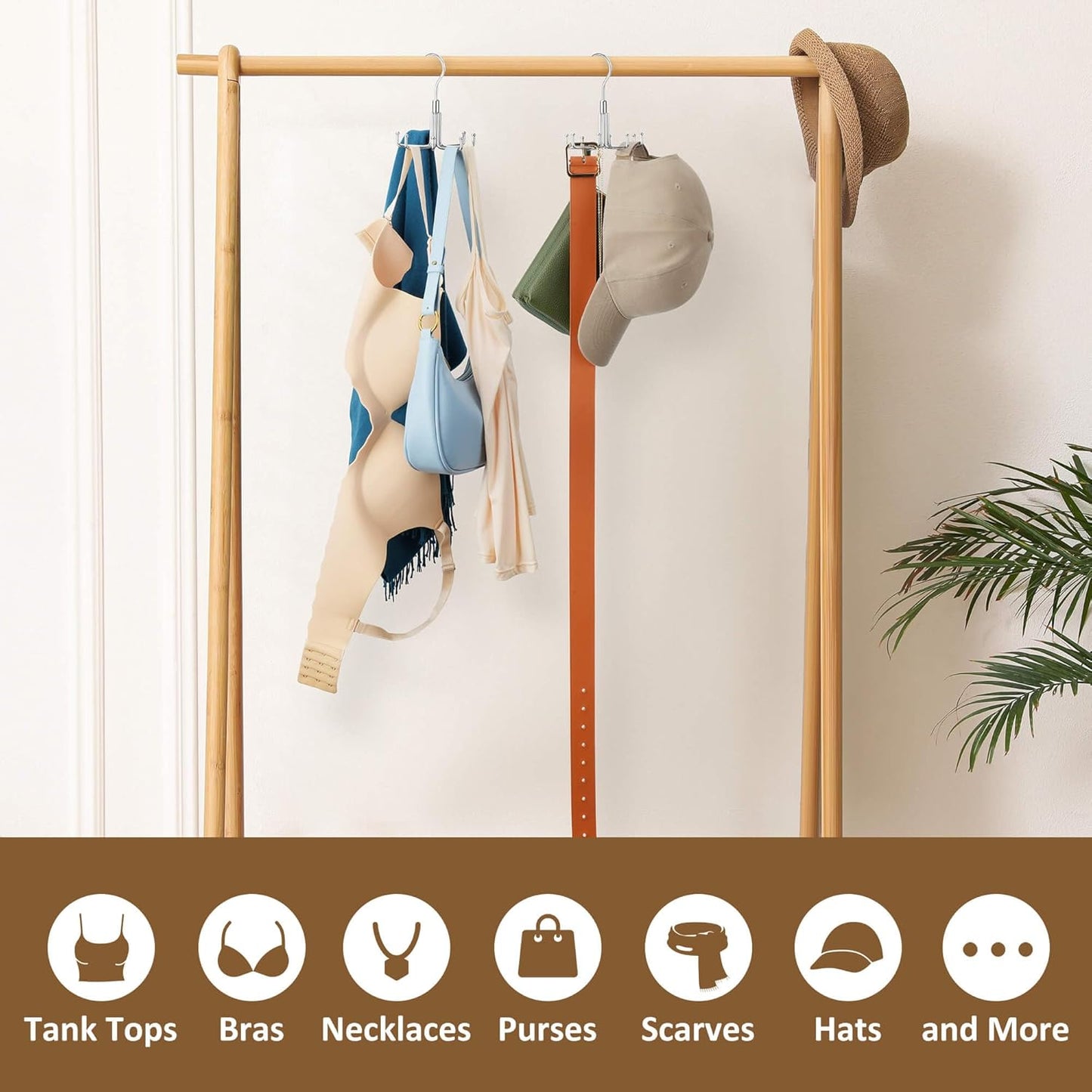ZEDODIER Tie Hanger for Closet, 2 Pack Rotatable Tie Organizer for Men with 8 Hooks, Heavy Duty Space Saving Tie Rack for Ties and Belts, Silver