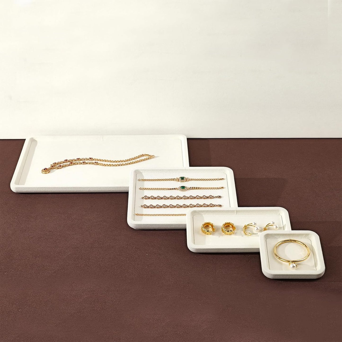 Microfiber Jewelry Display Flat Tray for Rings Earrings Necklace Bracelet, Jewelry Photograph Display Catchall Organizer Tray Dish(XS,Beige)