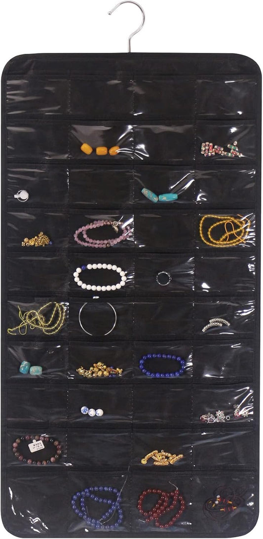DIOMMELL 80 Pockets Hanging Jewelry Organizer for women, Storage Bag for Earrings Necklace Bracelet Ring accessory display holder box