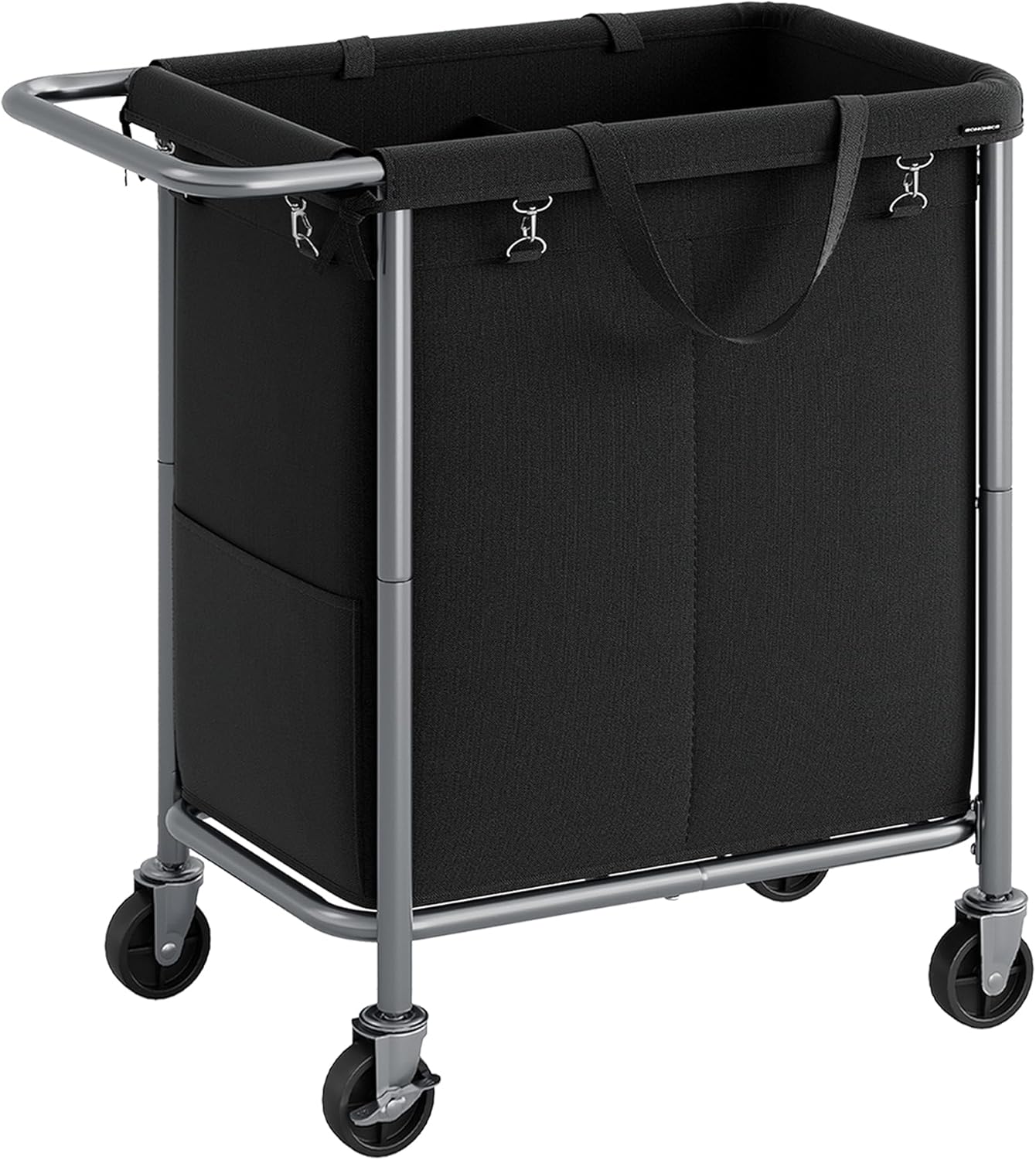SONGMICS Laundry Basket with Wheels, 2-Section Rolling Laundry Hamper, 37 Gallons (140 L), Removable Liner, Steel Frame with Handle, 27.2 x 15.4 x 31.9 Inches, Ink Black URLS004B01