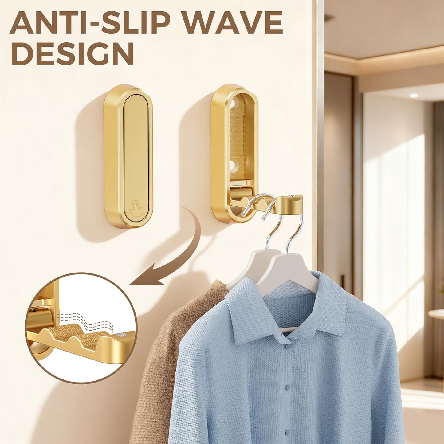 4-Pack Heavy Duty Zinc Alloy Folding Wall Hooks for Bathroom, Kitchen, Entryway, Closet - Space-Saving Design Holds Coats, Towels, Backpacks, Hats, Keys (Gold)