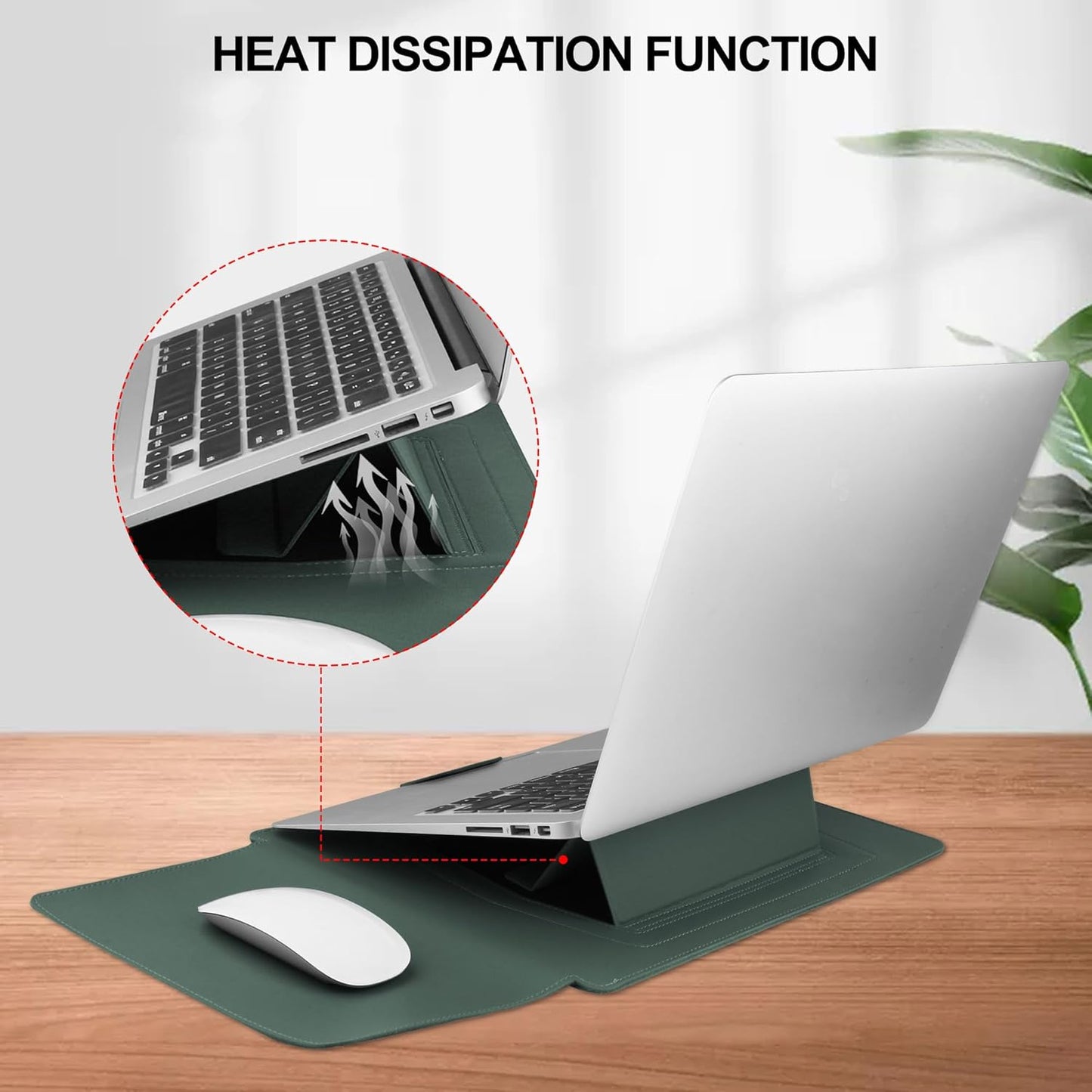 13.3'' /13.6'' Laptop Sleeve Case Leather Bag with Stand Compatible with MacBook Pro 14/MacBook Air 13(M1 M2)/13.3'' Yoga/Dell XPS 13/HP/Matebook 14'' Laptop case, Green