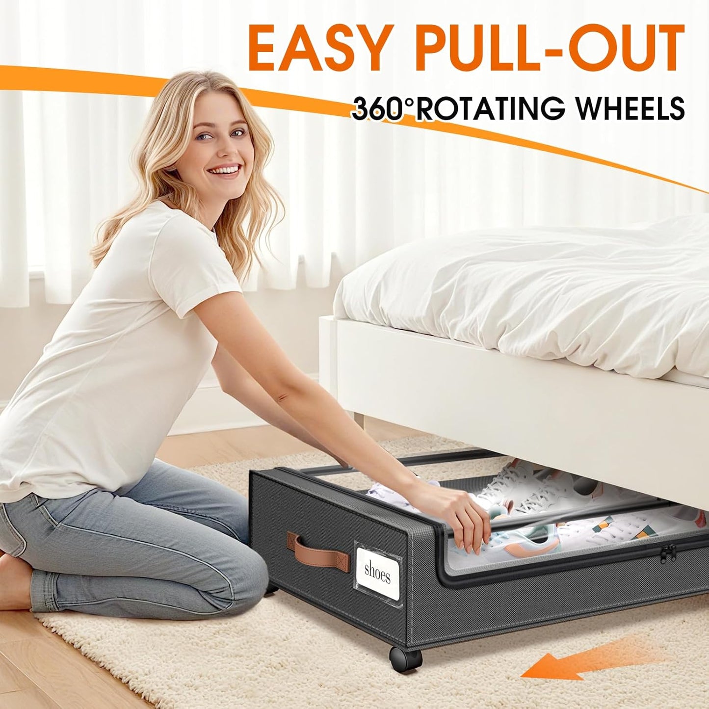 Under Bed Storage with Wheels 1Pack Storage Containers with Clear Window&Label Under Bed Drawers Rolling Under Bed Storage for Clothes,Shoes, Blankets (30.71 x 16.93 x 6.69 in, Dark Grey)
