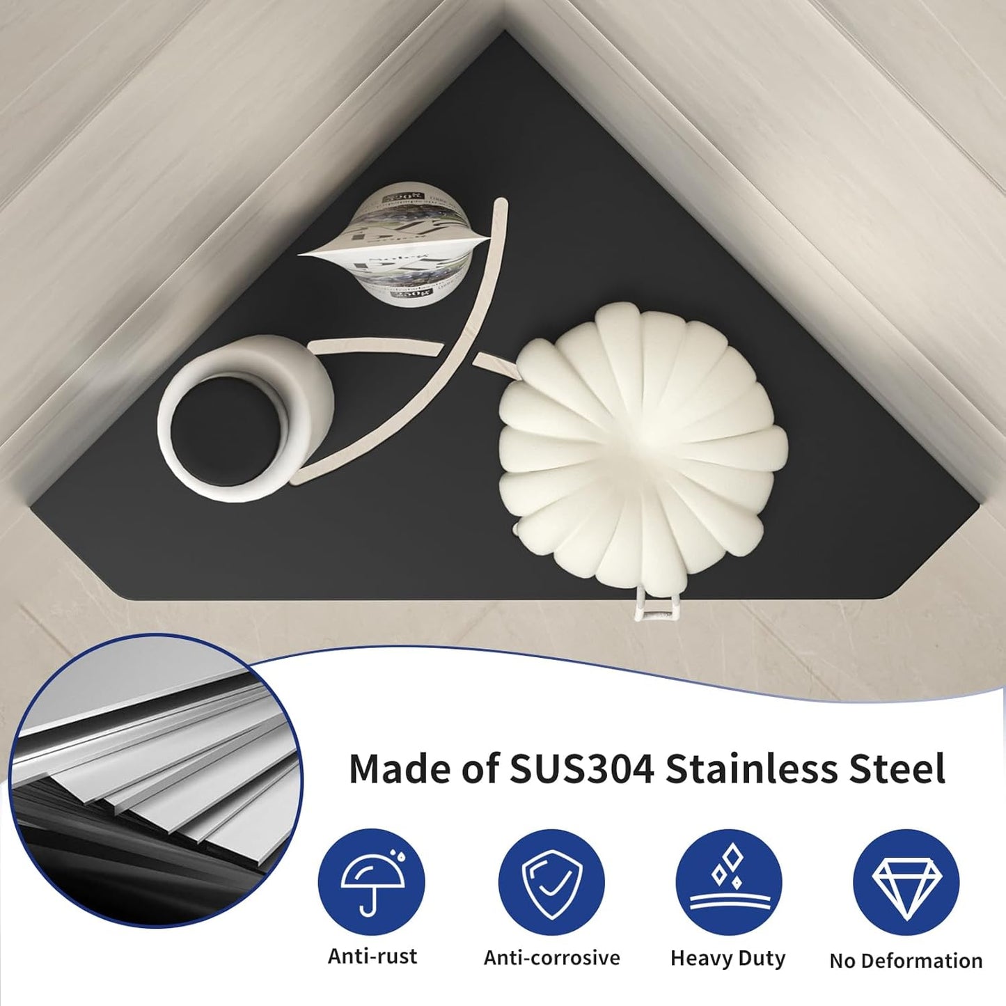 Corner Shower Shelf 10", Matte Black 304 Stainless Steel Pentagonal Corner Shelf Recessed Bathroom Storage Shampoo Holder Organizer Shelf 2 Pack