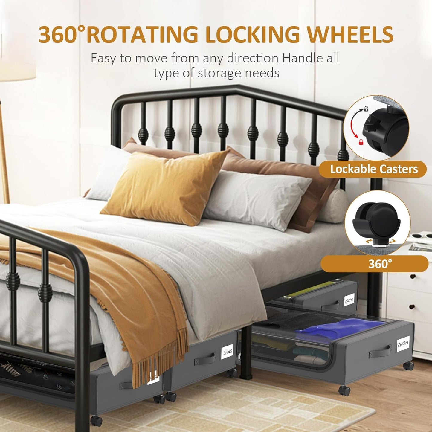 Large Under Bed Storage with Wheels, Under Bed Storage Containers, Under Bed Shoe Storage Organizer, Rolling Underbed Storage Containers for Bedroom Clothes Shoes Blankets, 4 Pack, Grey