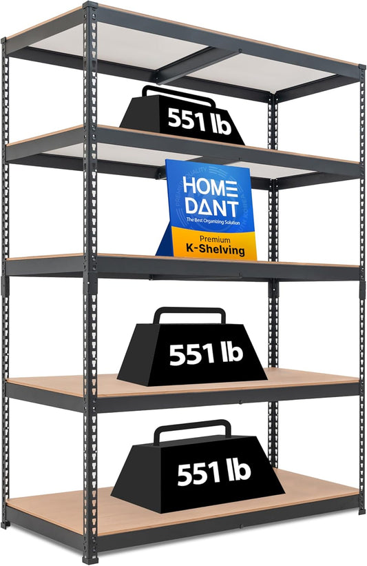 HOMEDANT 5 Tier Storage Shelves Adjustable Laminated Boltless Garage Metal Shelving Unit Heavy Duty Utility Rack Shelf Warehouse Pantry Closet Kitchen (1, (XL Deep) 48.1" W, Black)