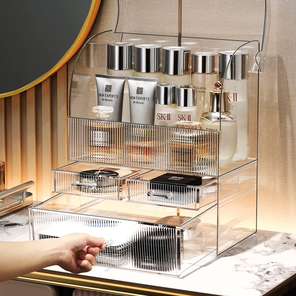 MOOCHI Professional Large Cosmetic Makeup Organizer Bathroom Storage Display Case with Drawers