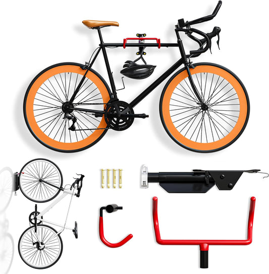 2 Pack Wall Mount Bike Rack Garage - Mountain Bike Wall Mount Horizontal Vertical Design with 66lbs Cap, Screws, Installation Manual - Secure Road Cycling Holder Storage, Bicycle Hanger for Home