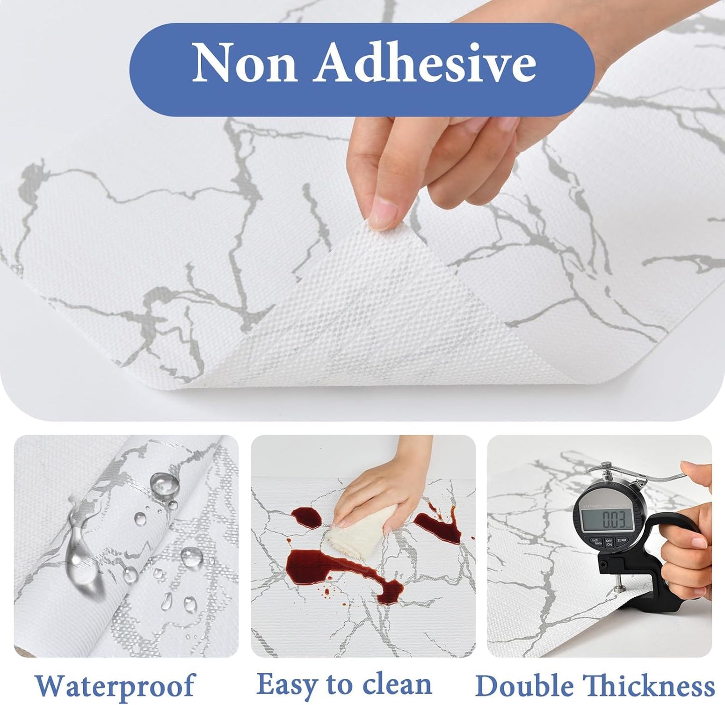 Drawer and Shelf Liner for Kitchen Cabinet: 12 in X 30 Ft Non Slip Waterproof Shelf Paper Non Adhesive Refrigerator Liners Silver Marble Easy Liners for Bathroom with Knife Tape Measure