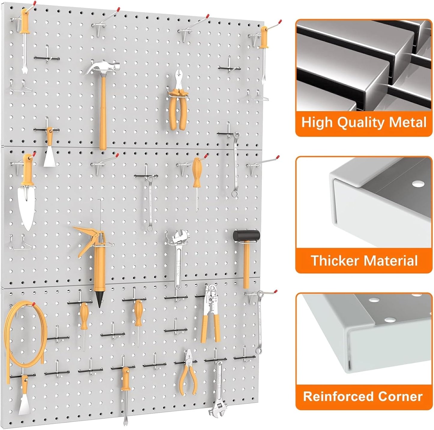 TORACK 3 PCS Metal Pegboard Panels(12x24 inch) for Wall Garage Utility Tools Storage Pegboard for Workbench, Modular Peg Board Tool Organizer Boards(Pack of 3, Grey)