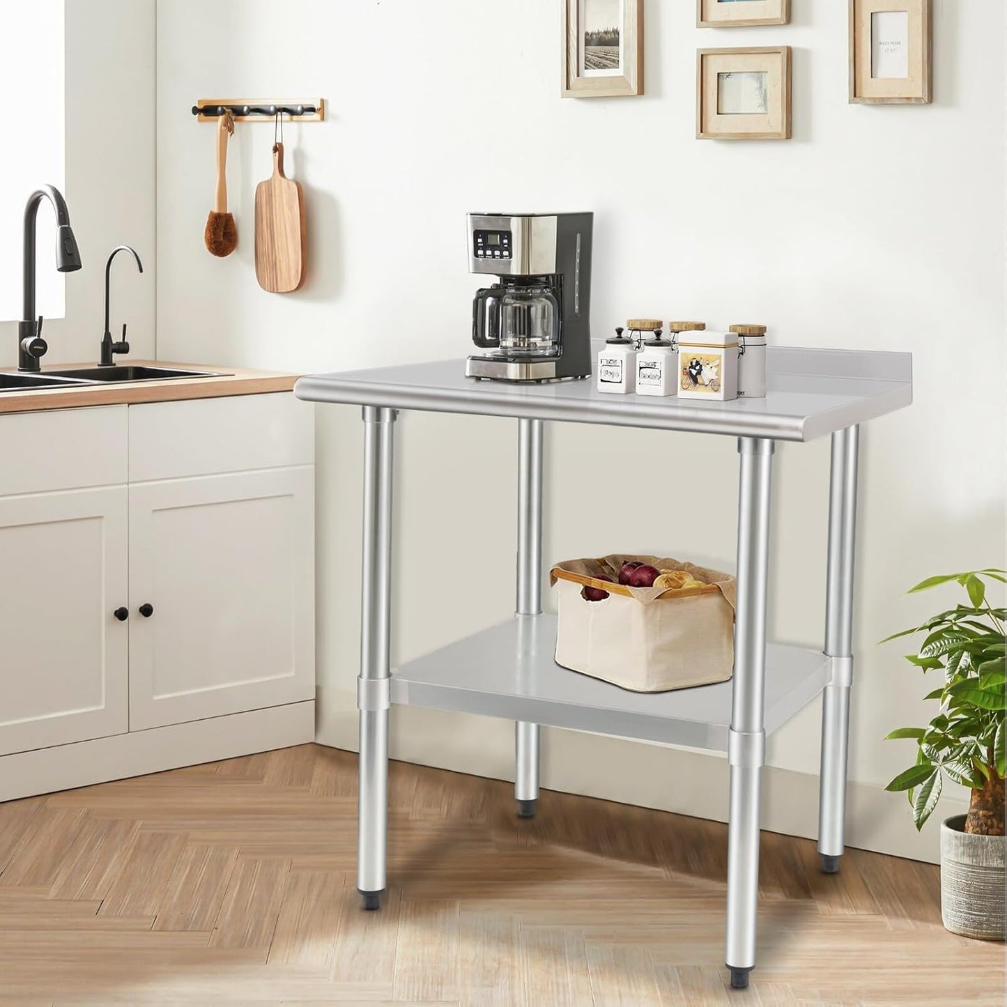 HARDURA Stainless Steel Table Prep & Work Table 24 x 36 Inches NSF Heavy Duty Commercial with Undershelf and Backsplash for Restaurant Kitchen Home and Hotel