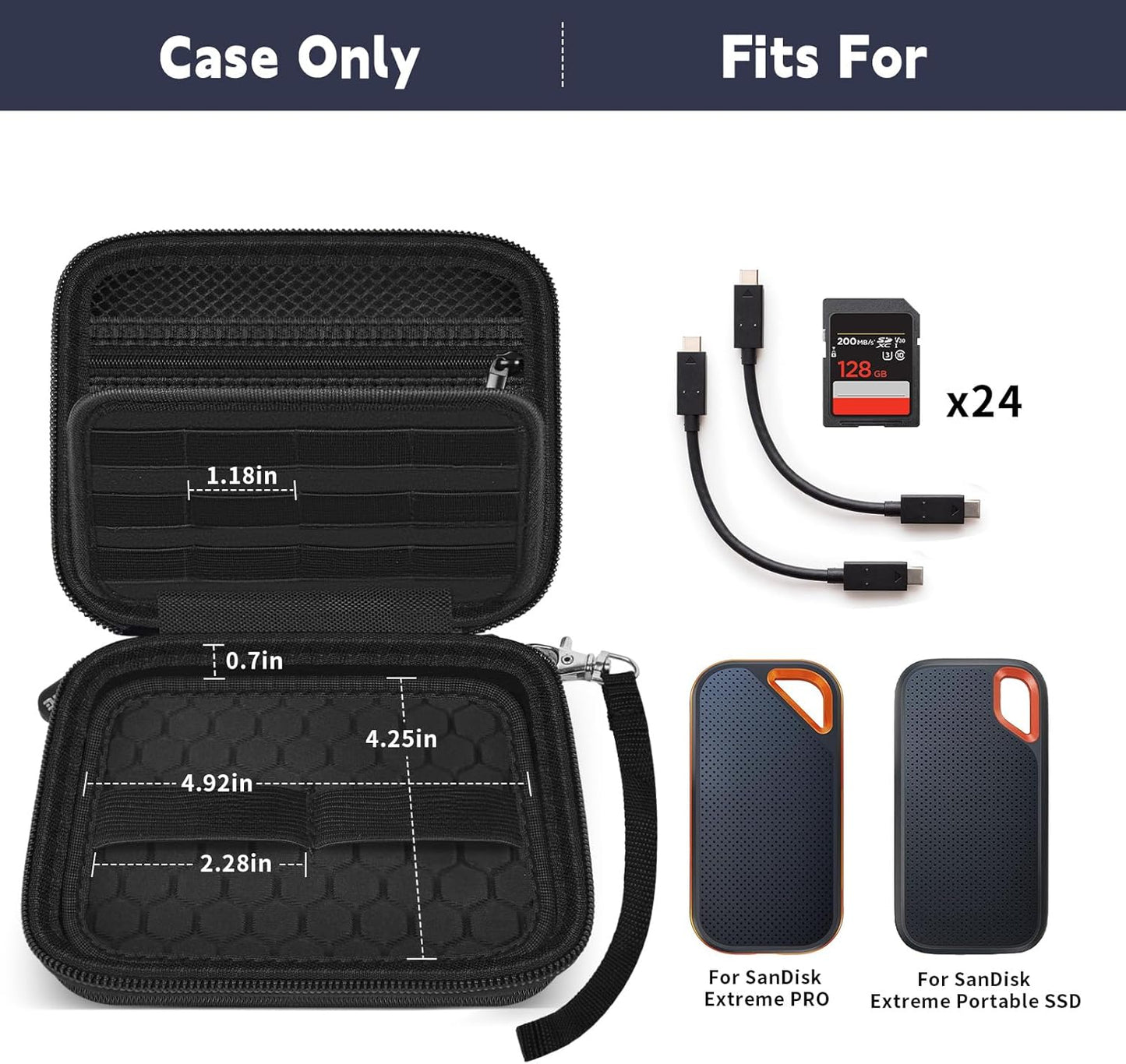 Case Compatible with SanDisk 1TB 2TB 4TB 500GB 8TB for SanDisk Extreme PRO Portable SSD External Hard Drive, Memory Card SD SDXC SDHC Card Storage Holder Organizer - for 2 Pcs SSD (Black)