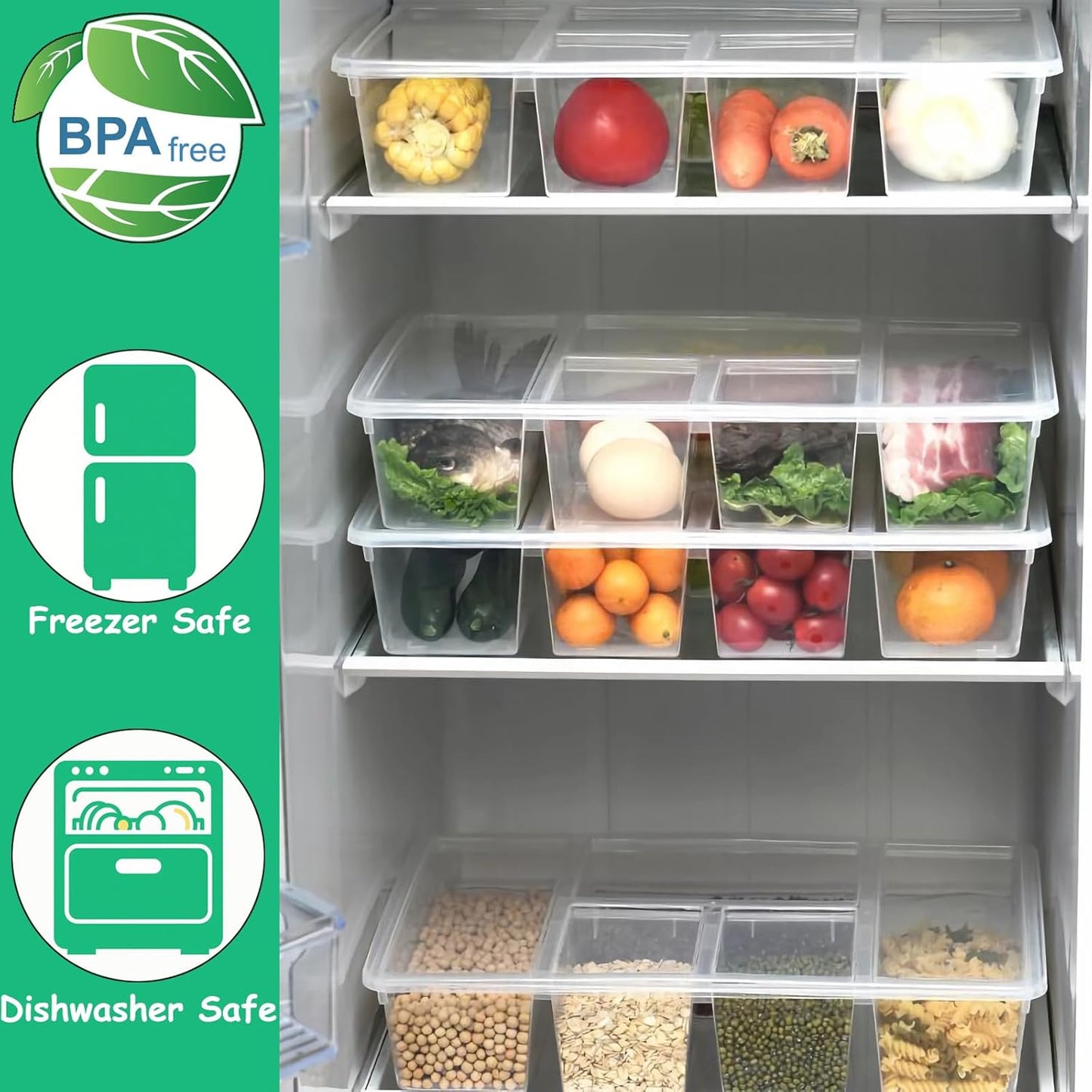 Taiuloo 2 Pack Divided Veggie Tray with Lid, Salad Bar Containers for Fridge Organizer, 5 Compartment Snackle Box Container, Clear Plastic Food Storage & Seving for Fruit, Vegetable, Snack, Meal Prep
