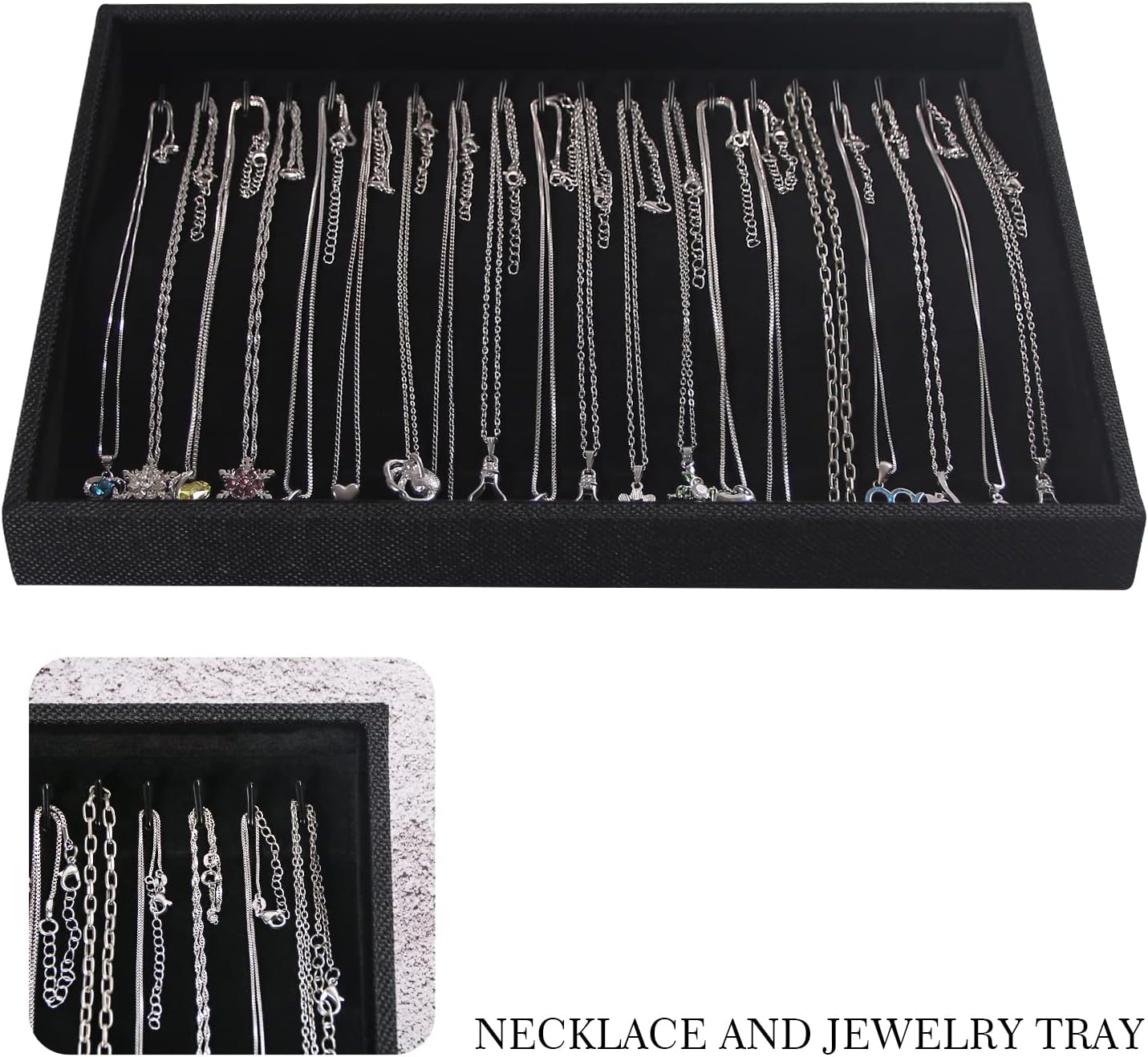 Julysky 2 Pcs/set Stackable Jewelry Organizer Trays，Necklace Tray+Necklace Tray, Jewelry Displays for Selling,Black