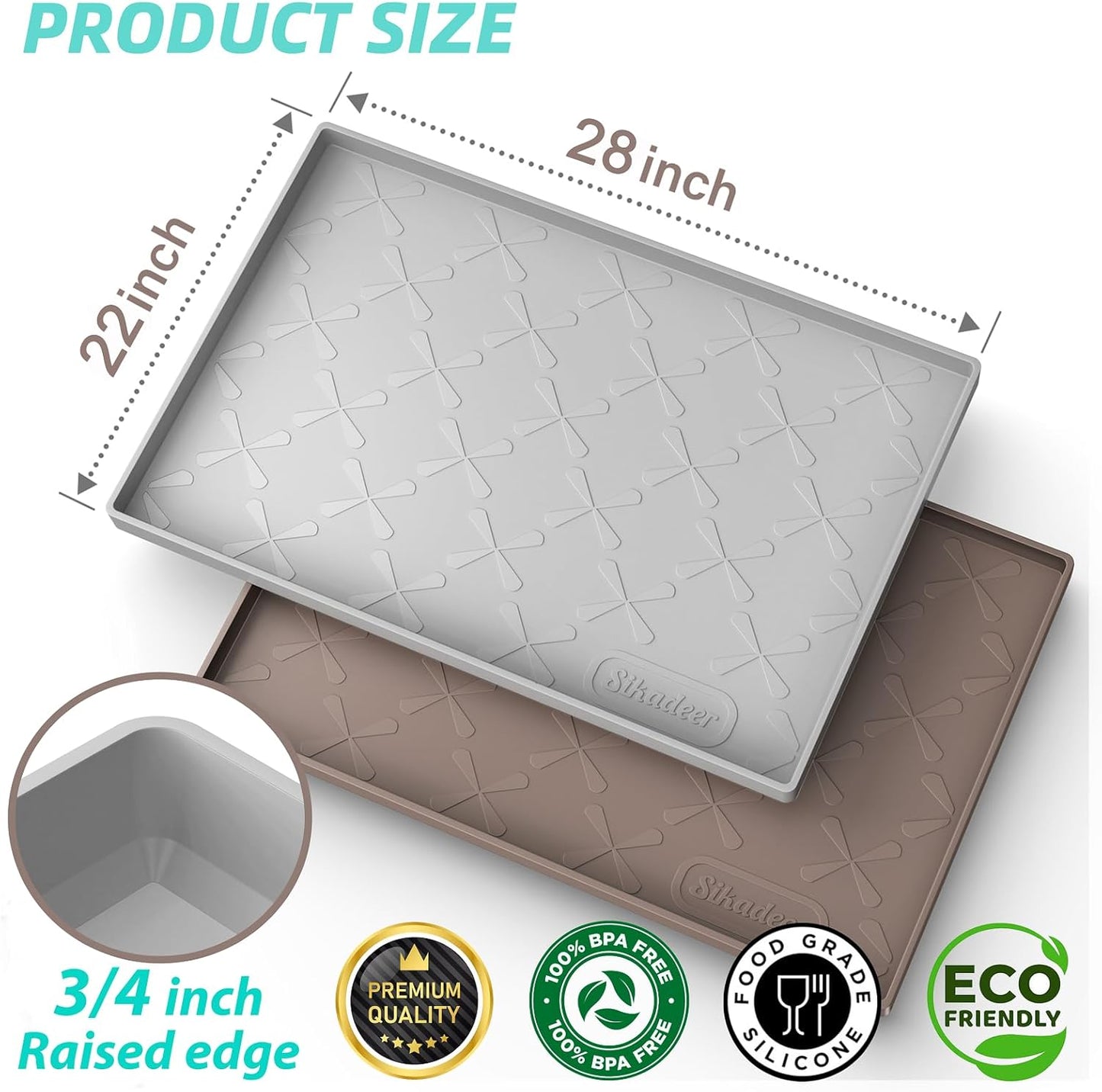 SIKADEER 28" x 22" Under Sink Mat Waterproof, Silicone Mat Kitchen Drawer Shelf and Cabinet Liner, Sink Protector for Kitchen Organizers and Storage, Boot Tray Pet Food Mats