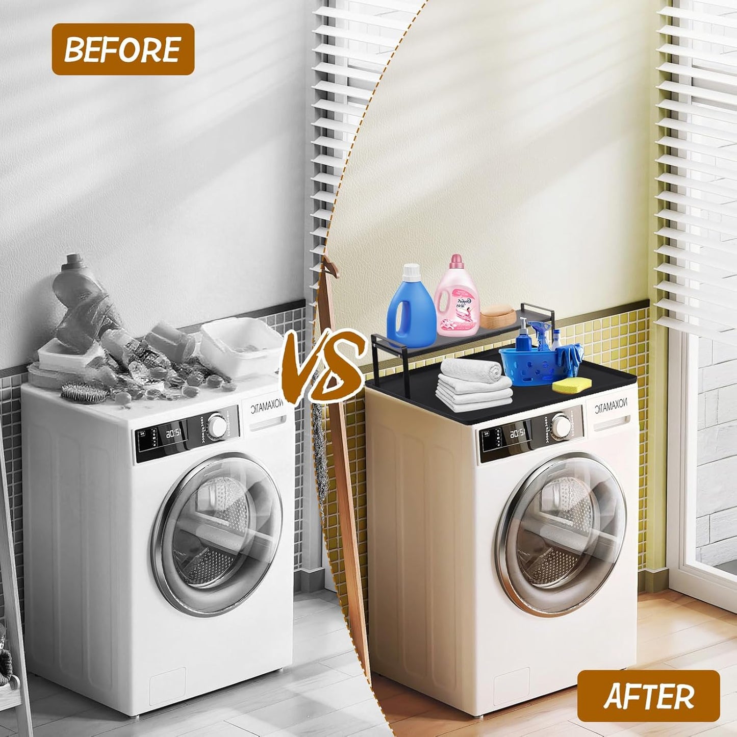 Washer and Dryer Countertop with Retractable Shelf and Silicone Mat, Universal Front Load Washer and Dryer Countertop Set, Washer Dryer Shelf with Mat for Laundry Room Organization (14-25 Inch)