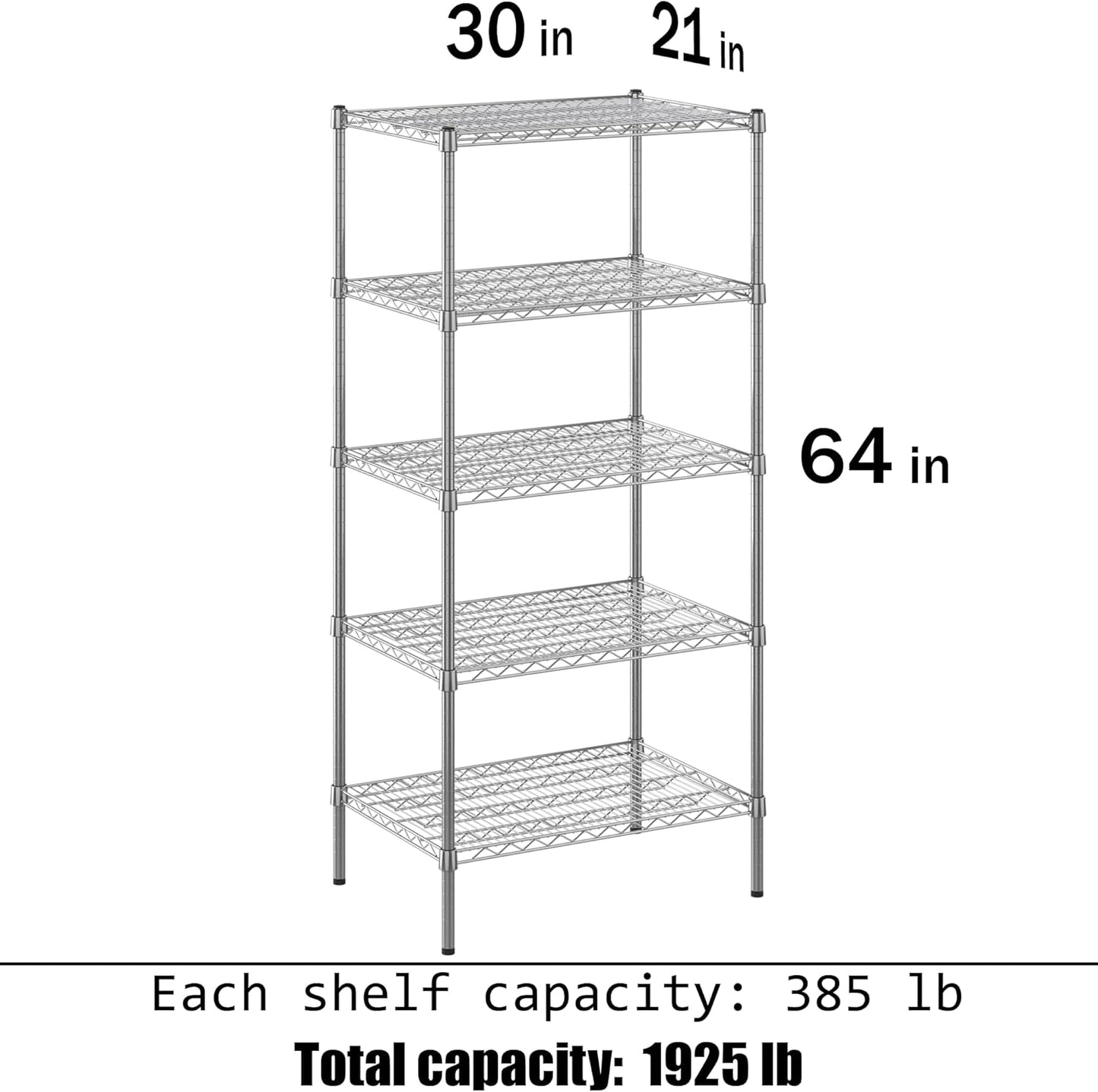 21" Deep x 30" Wide x 64" Height Wire Shelving Kit | 5-Tier | NSF Commercial Storage Rack Unit