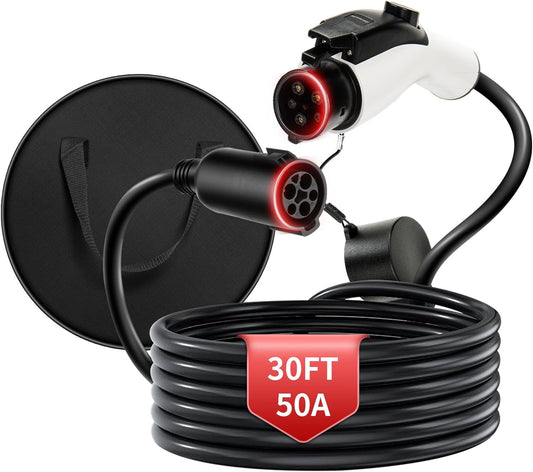 50A 30FT J1772 EV Extension Cable, Level 2 EV Charger Extension Cord, Heavy-Duty 240V EV Extension Cable for Fast Charging (30FT)