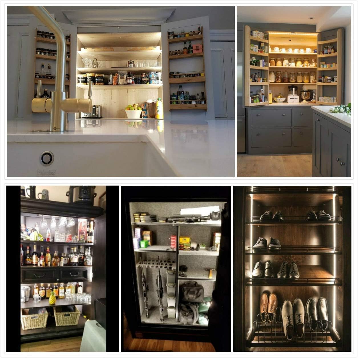 SENSKY Cabinet Lighting Kit Flexible LED Strip Lights Kit with Cabinet Sensor Switch for Gun Safe Cabinet Closet Pantry Wardrobe Lighting (6M)