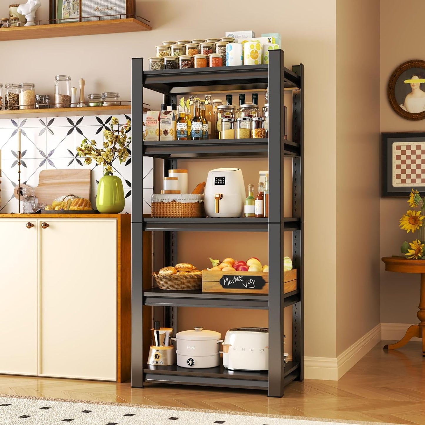 Storage Shelves, Garage Metal Shelving Unit, Adjustable, Double-Layer Column with Reinforced Ribs, Heavy-Duty, Capable of Bearing 3000 lbs, Suitable for Garage, Warehouse, Kitchen Storage