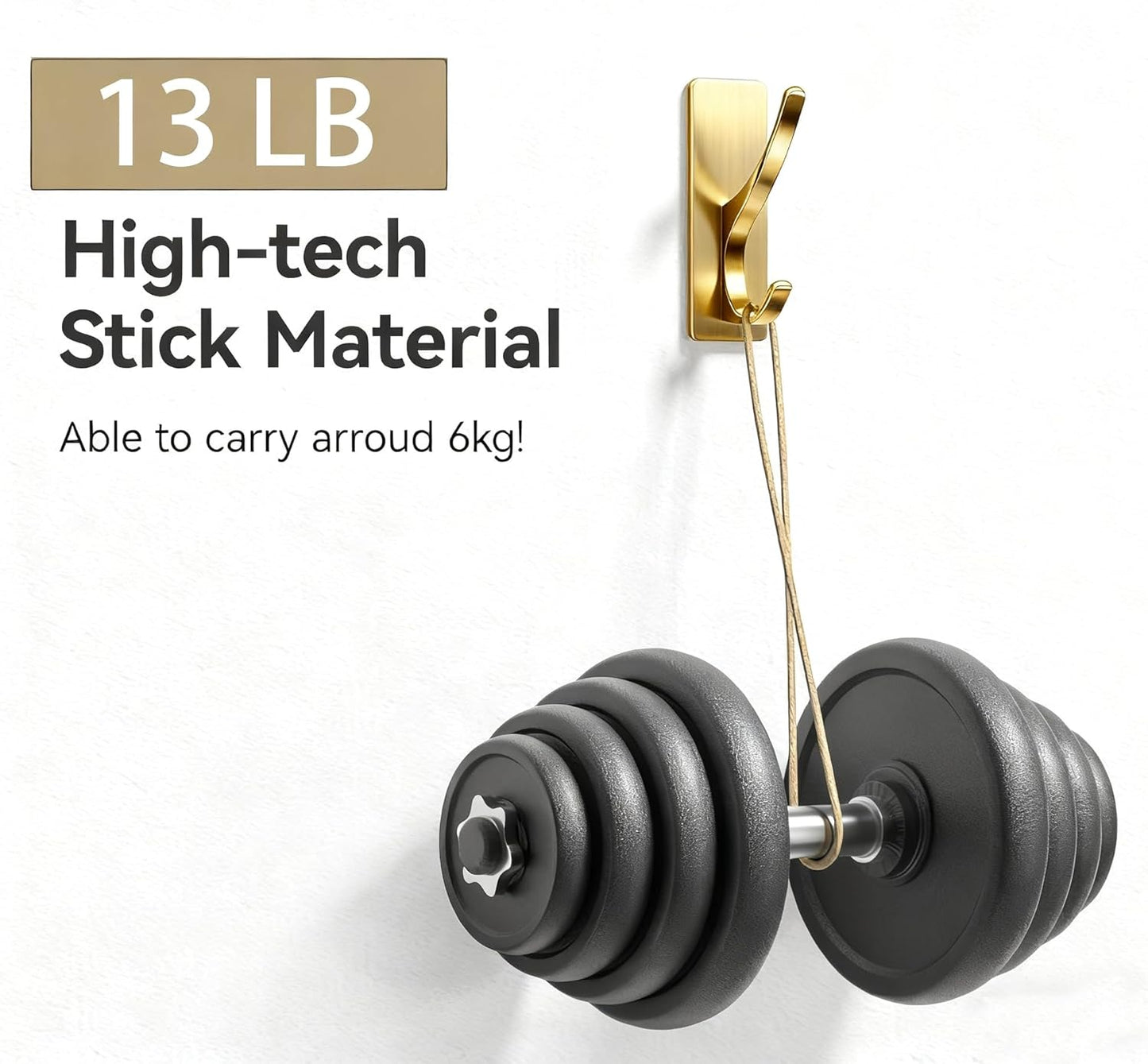 10 Pack Self Adhesive Coat Hooks for Hanging, Heavy Duty Stainless Double Wall Hook for Towel, Backpack, Hat, Sturdy Metal Hanger for Bathroom, Bedroom, Door, Wall Mounted, Brushed Gold