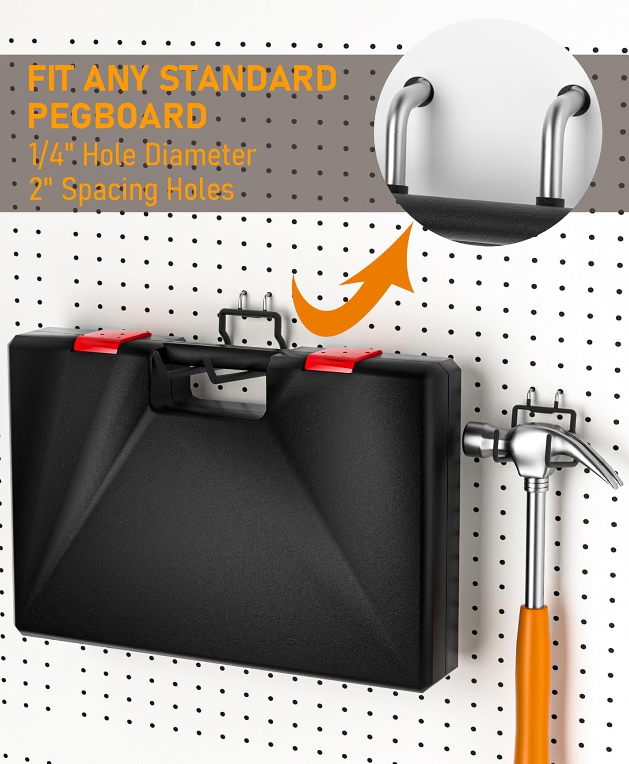 INCLY 36 Pack Heavy Duty Pegboard Hooks, 1/4" Pegboard Drill Holder Tool Utility Hooks, Peg Board Tool Hangers Accessories for Hanging Power Tools, Drill, Hammer, Workbench, Garage