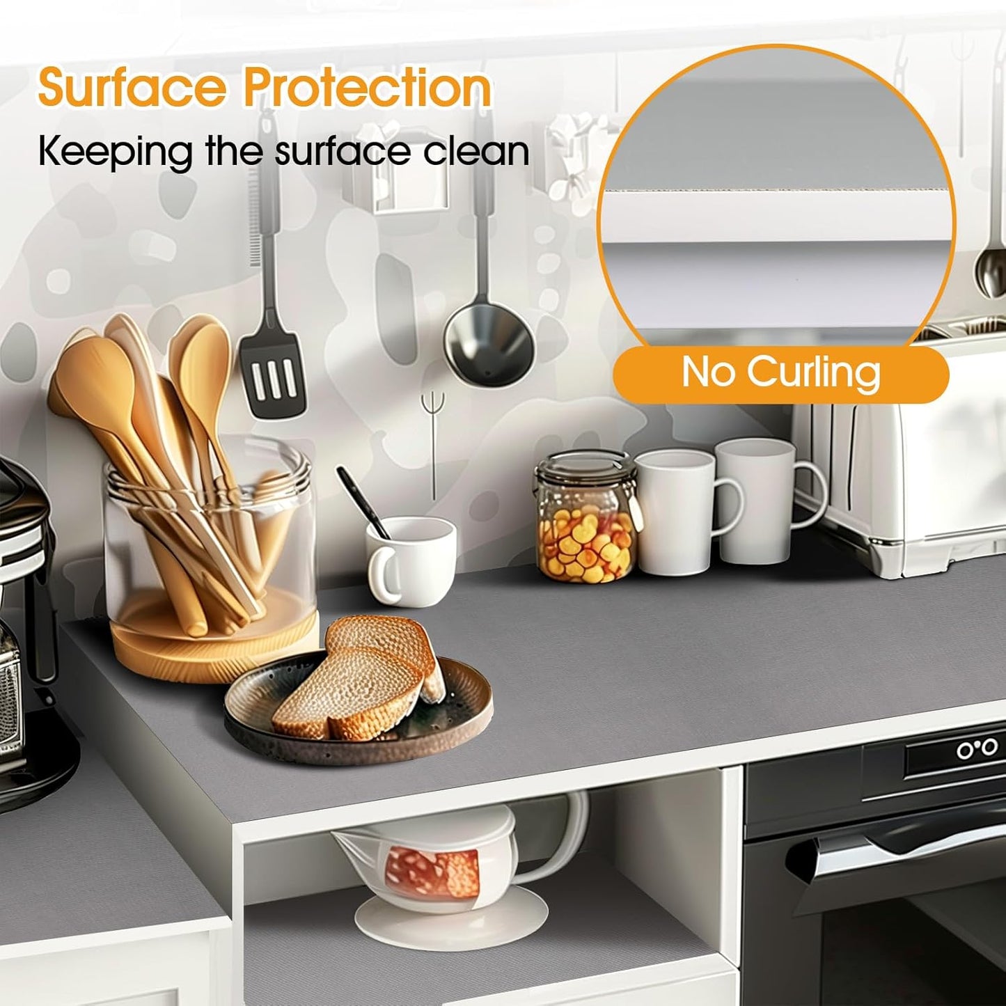 Shelf and Drawer Liner for Kitchen Cabinets Non-Adhesive, Strong Grip Non-Slip Thickened Cabinet Liners for Shelves, Waterproof Mats for Dresser Cupboard, Pure Gray, 12 in x 10 Feet