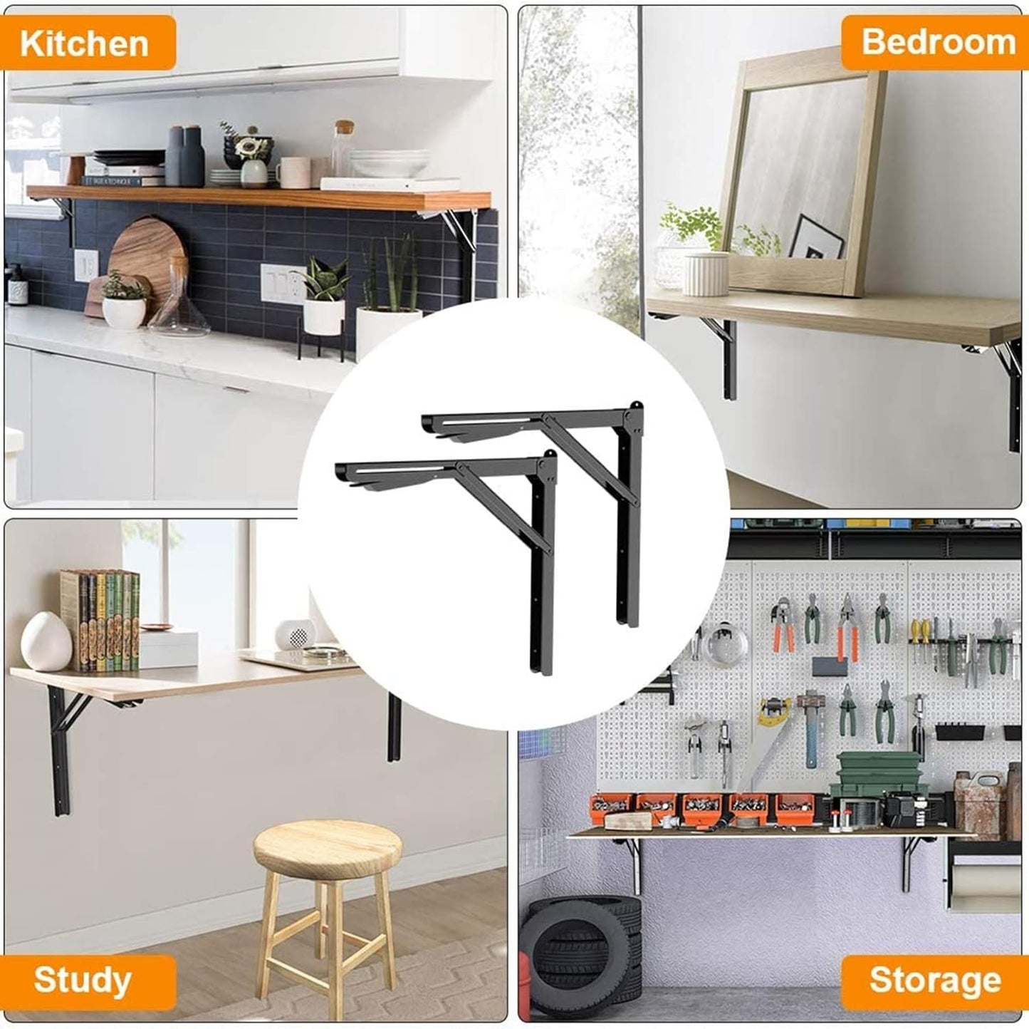 TORACK 24" Folding Shelf Brackets Heavy Duty Shelf Bracket Wall Mounted Triangle Hinges for Shelves Collapsible Table Brackets Workbench Supports for Garage(1 Pair)