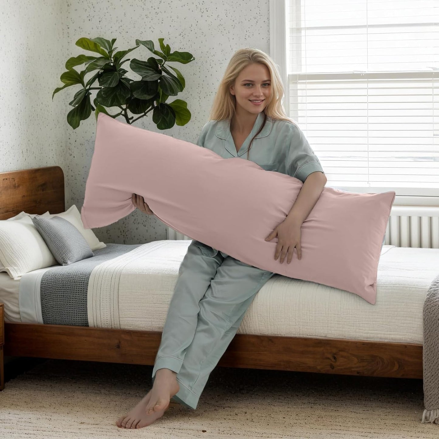 Body Pillow Cases Cover, Bamboo Rayon Pink Body Pillowcases with Zipper Closure, Cooling and Breathable Pillow Case for Hot Sleepers and Night Sweats, 20x54 inches
