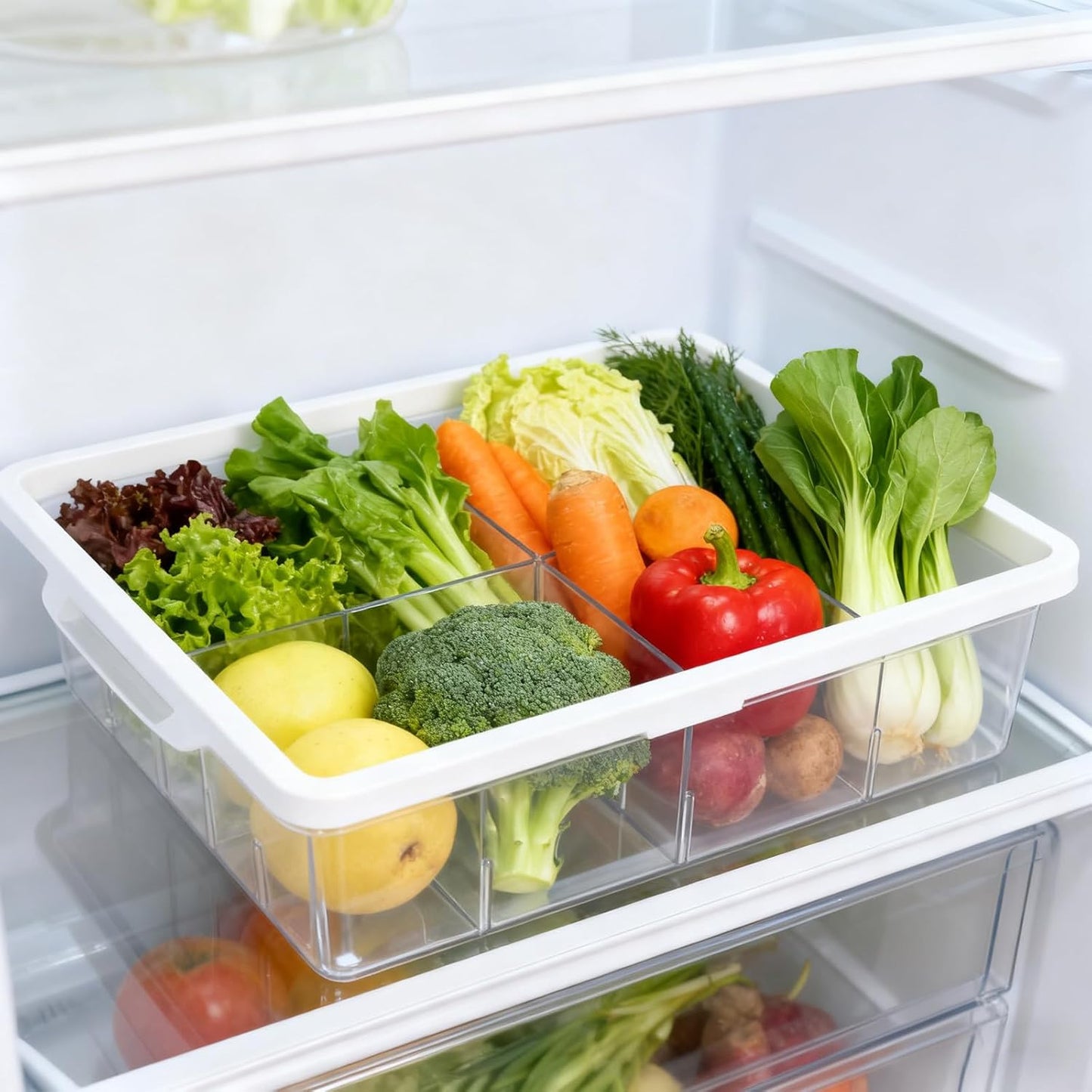 Fridge Drawer Organizer, Pull Out Shelf Storage Transparent Organizer for Refrigerator, Drawer Organizer for Egg, Fruit, Vegetable, Seafood, Meat, Cheese, Produce (White A)