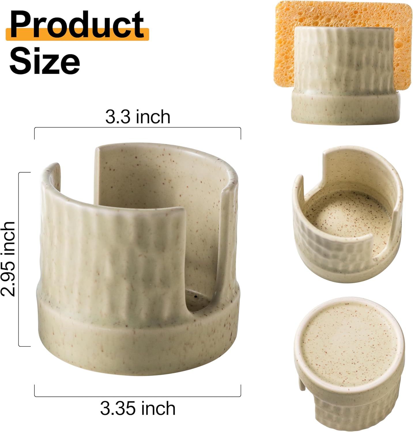 Kitchen Sponge Holder, Ceramics Sponge Dish Rack Sink Scrub Caddy for Scrubbers, Bathroom, Cute Kitchen Gadget Organizer, Yellow