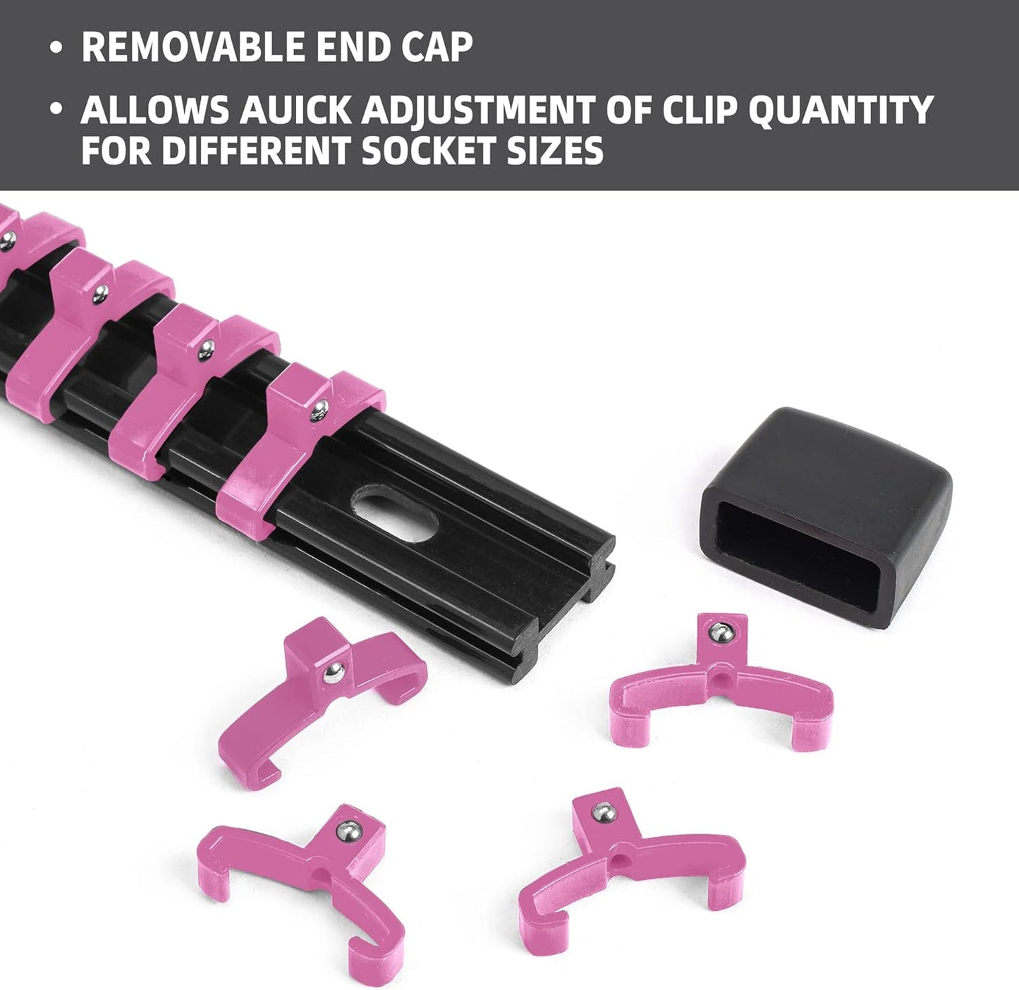 Socket Organizer Drive ABS Tools - Pink Socket Holder, Premium Quality 9 Pieces Socket Holders Kit 1/4-Inch x 48 Clips, 3/8-Inch x 45 Clips, 1/2-Inch x 36 Clips