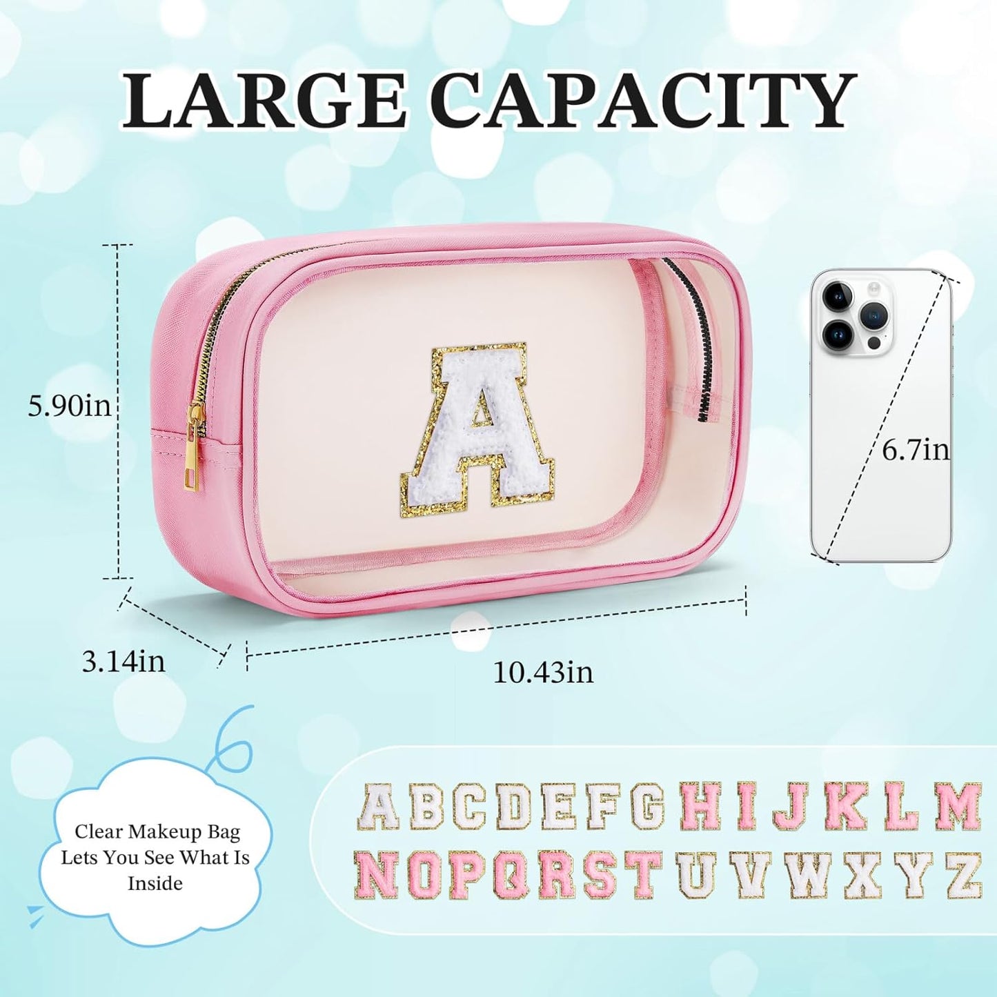 YOOLIFE Christmas Stocking Stuffers | Travel Toiletry Bag | Pink Clear Makeup Bag for Teen Girls Kids Cosmetic Bags for 5 6 7 8 9 10 11 12 13 Year Old Birthday Gifts for Girls Initial D