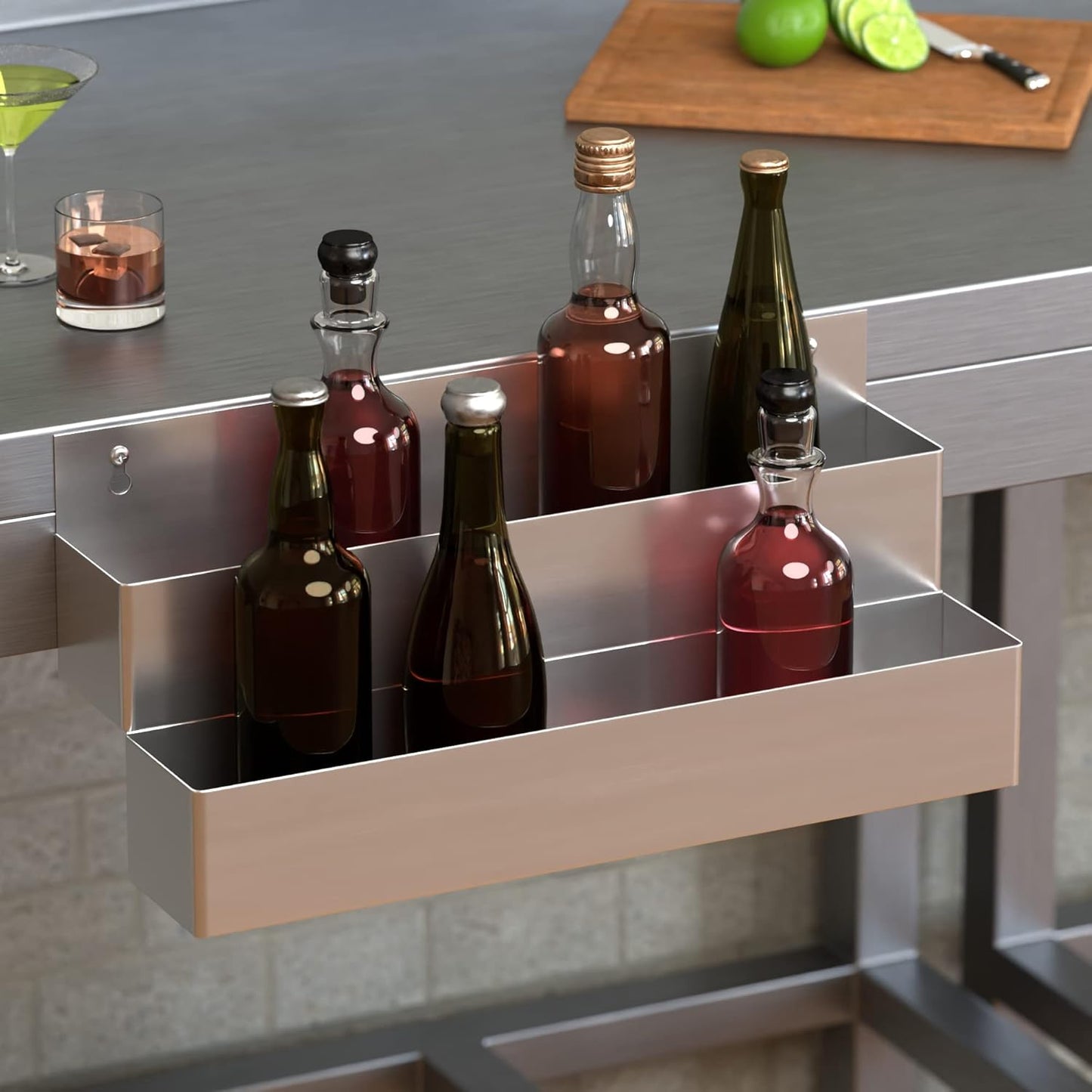 Stainless Steel Double Tier Speed Rail, Liquor Rack, Speed Rack, Bottle Holder - 22 Inch