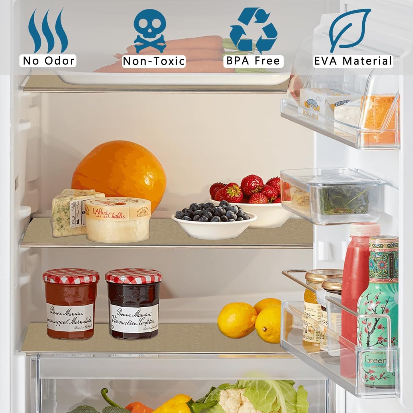 HooTown Kitchen Shelf Liner Drawer Liners, 11.8"W x 78.7"L Non-Adhesive Cabinet Cupboard Liners Refrigerator Waterproof Fridge Mat with Durable Kitchen Cabinet Mat for Drawers, Shelves, Pantry, Khaki
