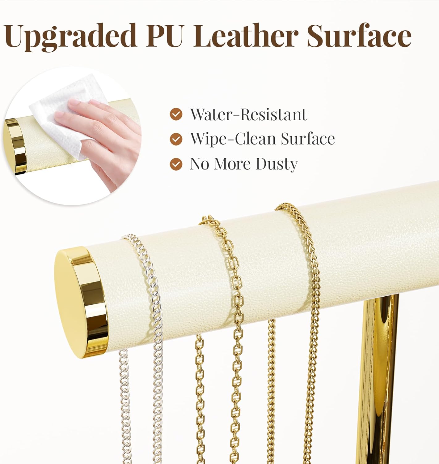 3 Tier Bracelet Holder Display - Beige Leather Bracelet Holder, Detachable T Bar Jewelry Holder Organizer for Bracelet, Necklace, Earrings, Rings, Watches, Bangle