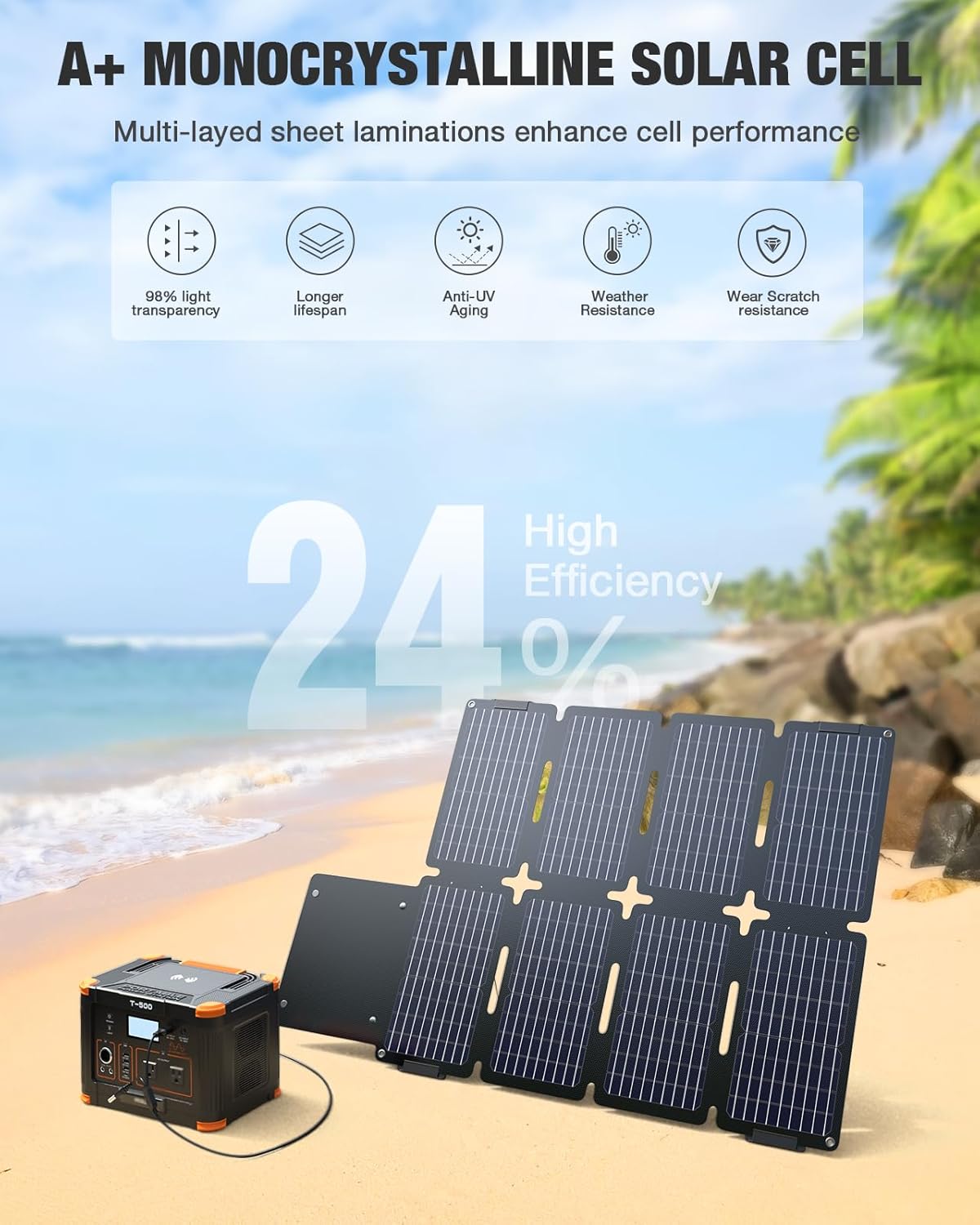 GRECELL 519Wh Portable Power Station with 80W Foldable Solar Panel, 500W Solar Generator Backup Battery Power Supply with Portable Solar Charger Kit for RV Outdoor Camping Traveling Home Emergency